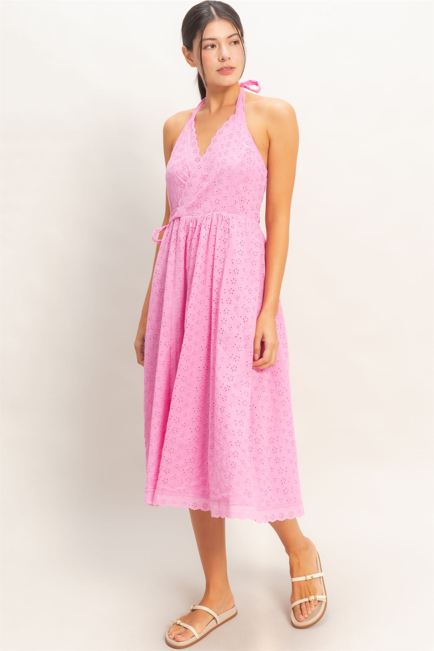Wholesale Halter Neck Midi Dress Dresses HF26C895 PINK HYFVE