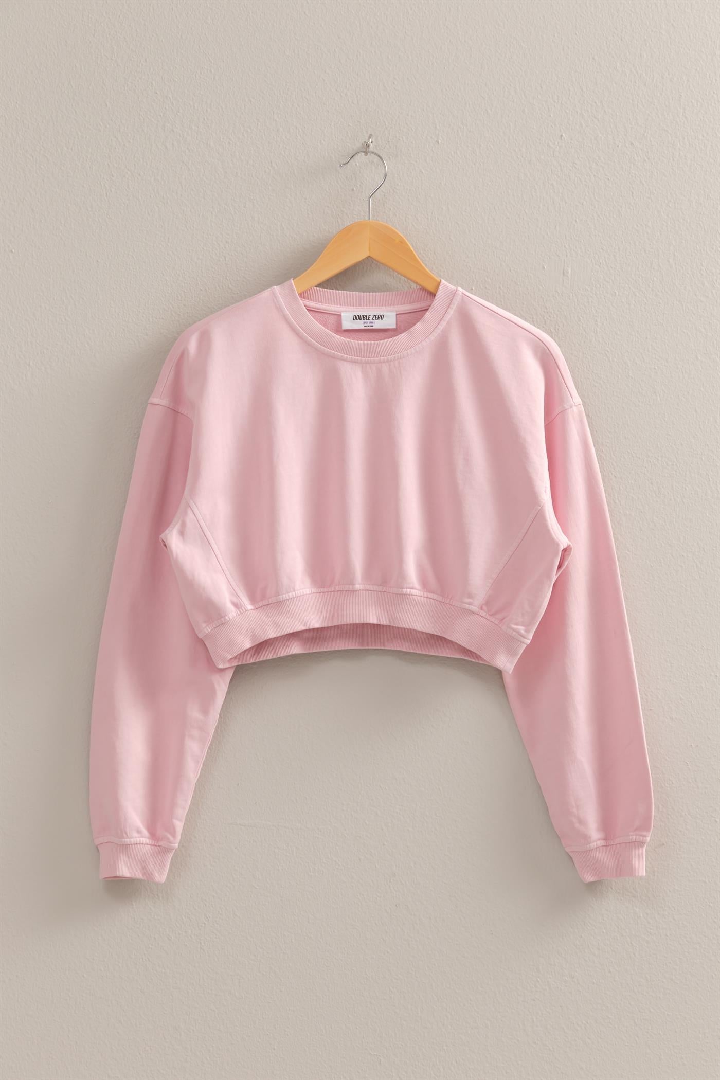 Wholesale Crew Neck Long Sleeve Crop Sweatshirt Sweatshirts DZ25A923 SOFT PINK DOUBLE ZERO