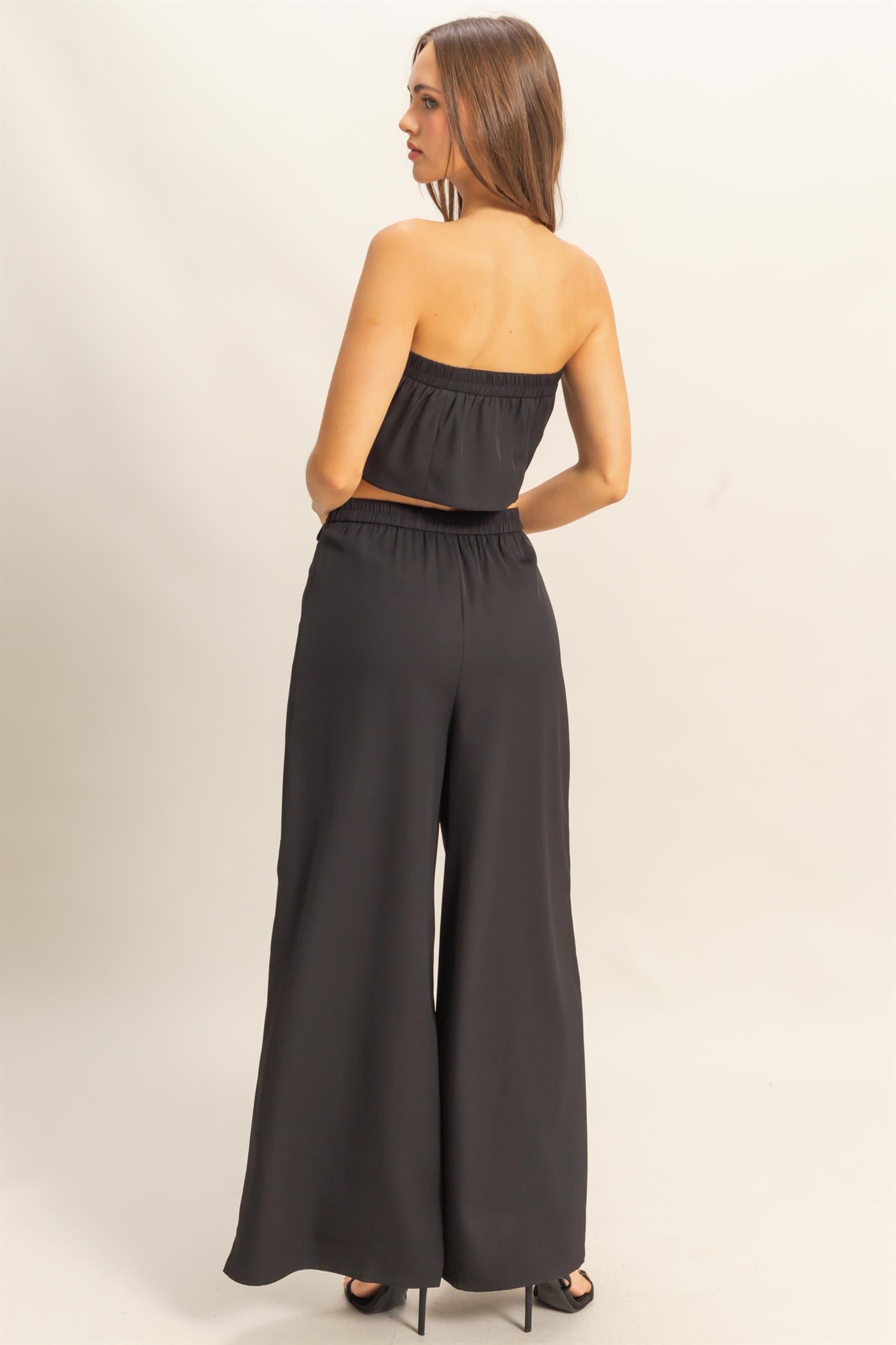 Wholesale Strapless Buttoned Top And Pants Set Clothing HF25E017-SET BLACK HYFVE