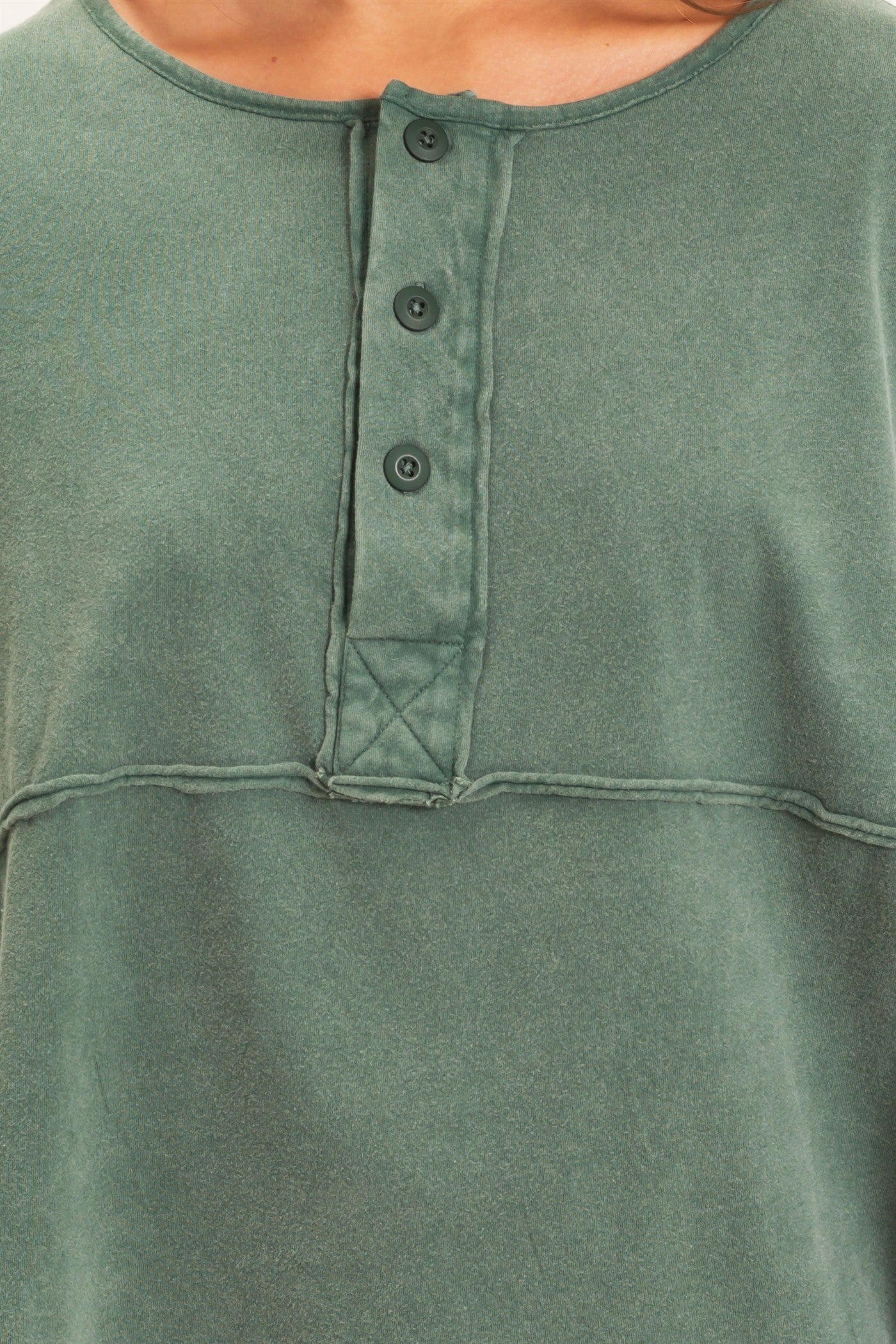 Wholesale Oversized Henley Top With Raw Edges Clothing Tops DZ26F128 DARK GREEN DOUBLE ZERO