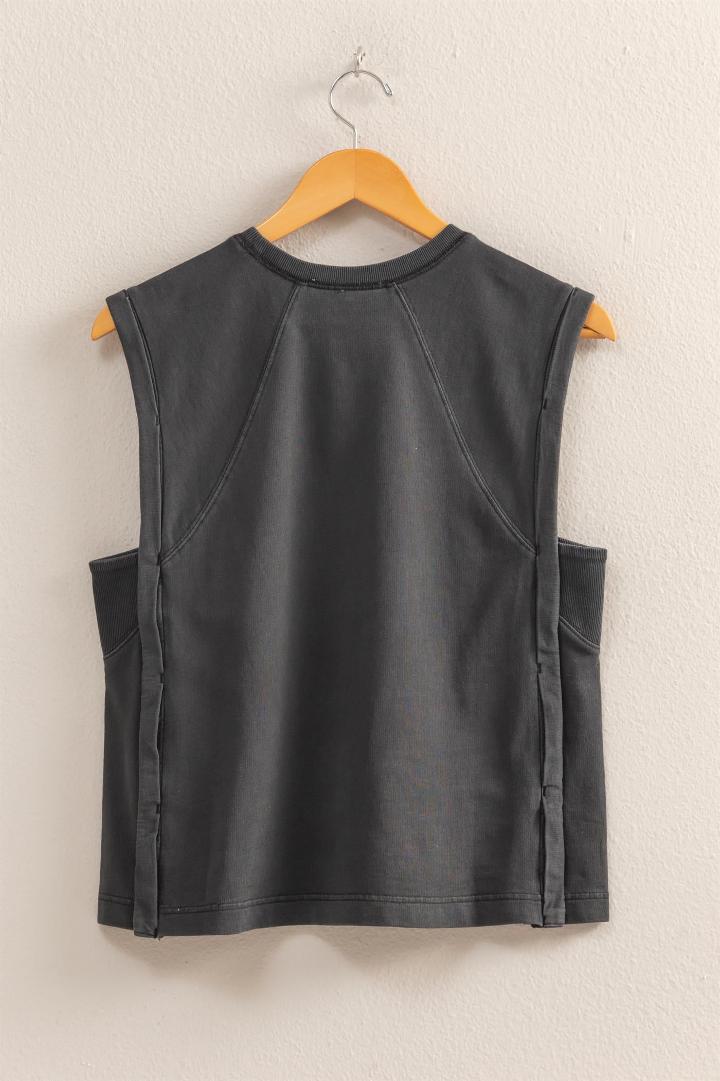 Wholesale Round Neck Sleeveless Boxy Top Clothing Tops DZ25C561 BLACK DOUBLE ZERO