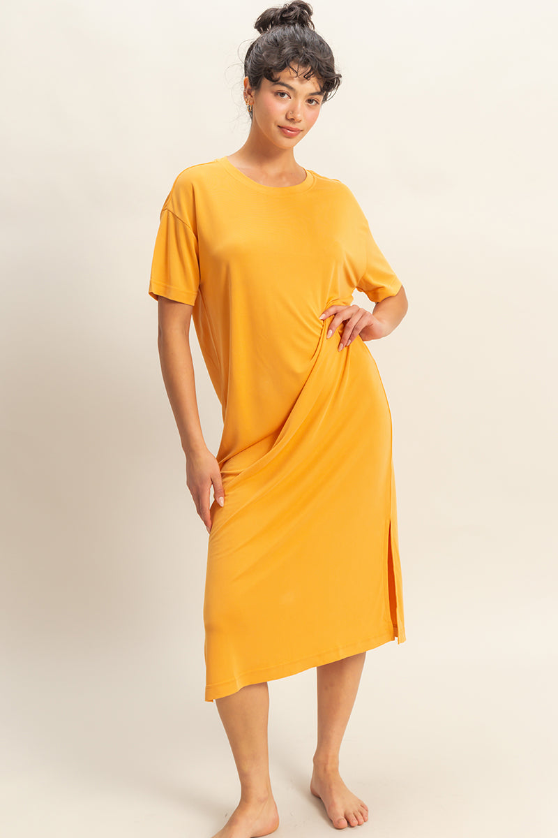 Wholesale Side Slit T-Shirt Midi Dress Dresses DZ23A961 CARAMEL DOUBLE ZERO