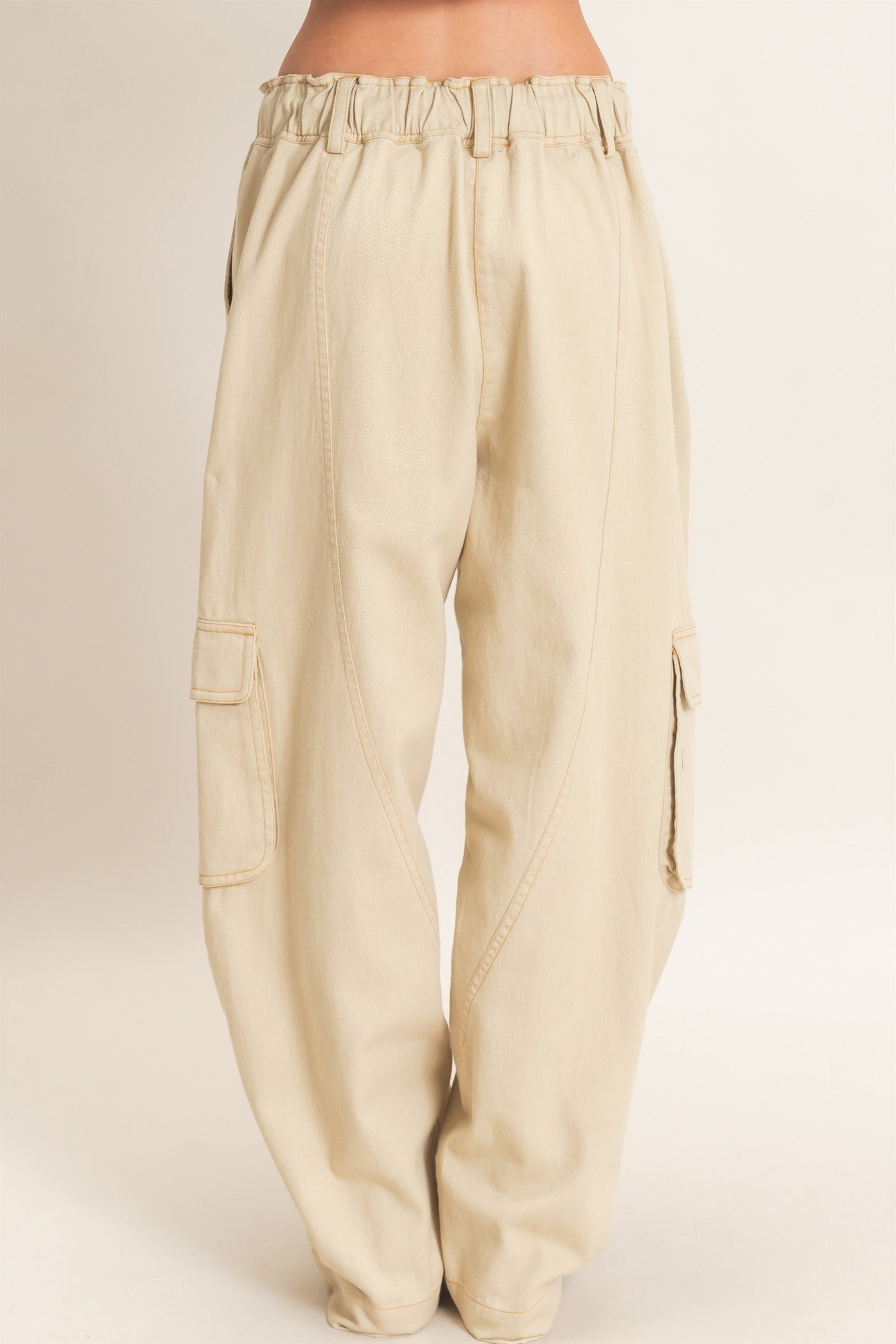 Wholesale Drawstring Cargo Denim Pants Pants HF26E182 BEIGE HYFVE
