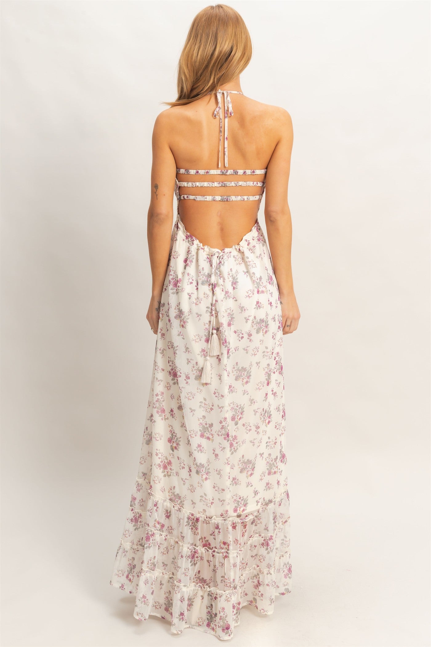 Wholesale Smocked Floral Maxi Dress Dresses HF26E648 ROSE WINE HYFVE