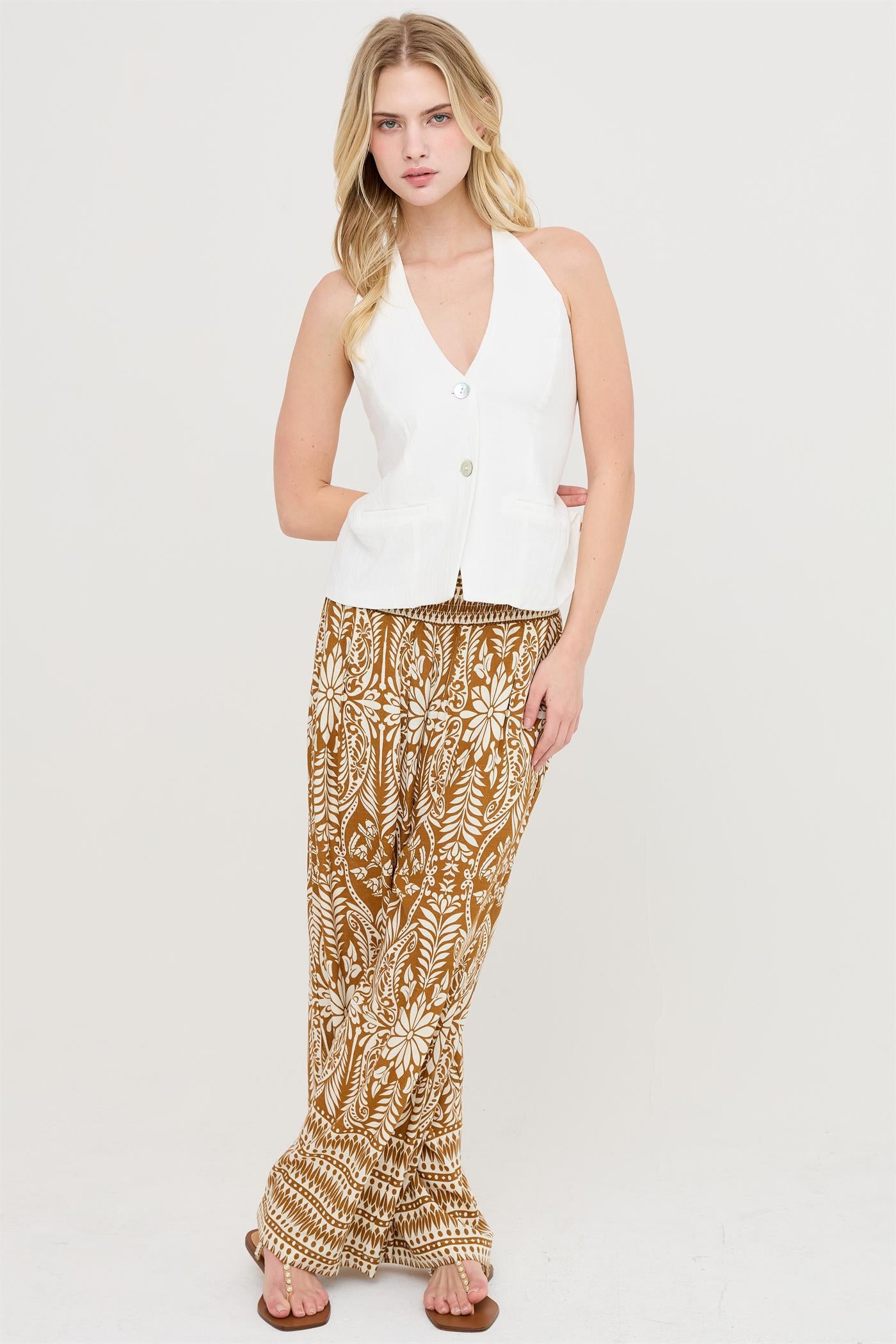 Wholesale Button Front Halter Top Clothing Tops HF26C130 WHITE HYFVE