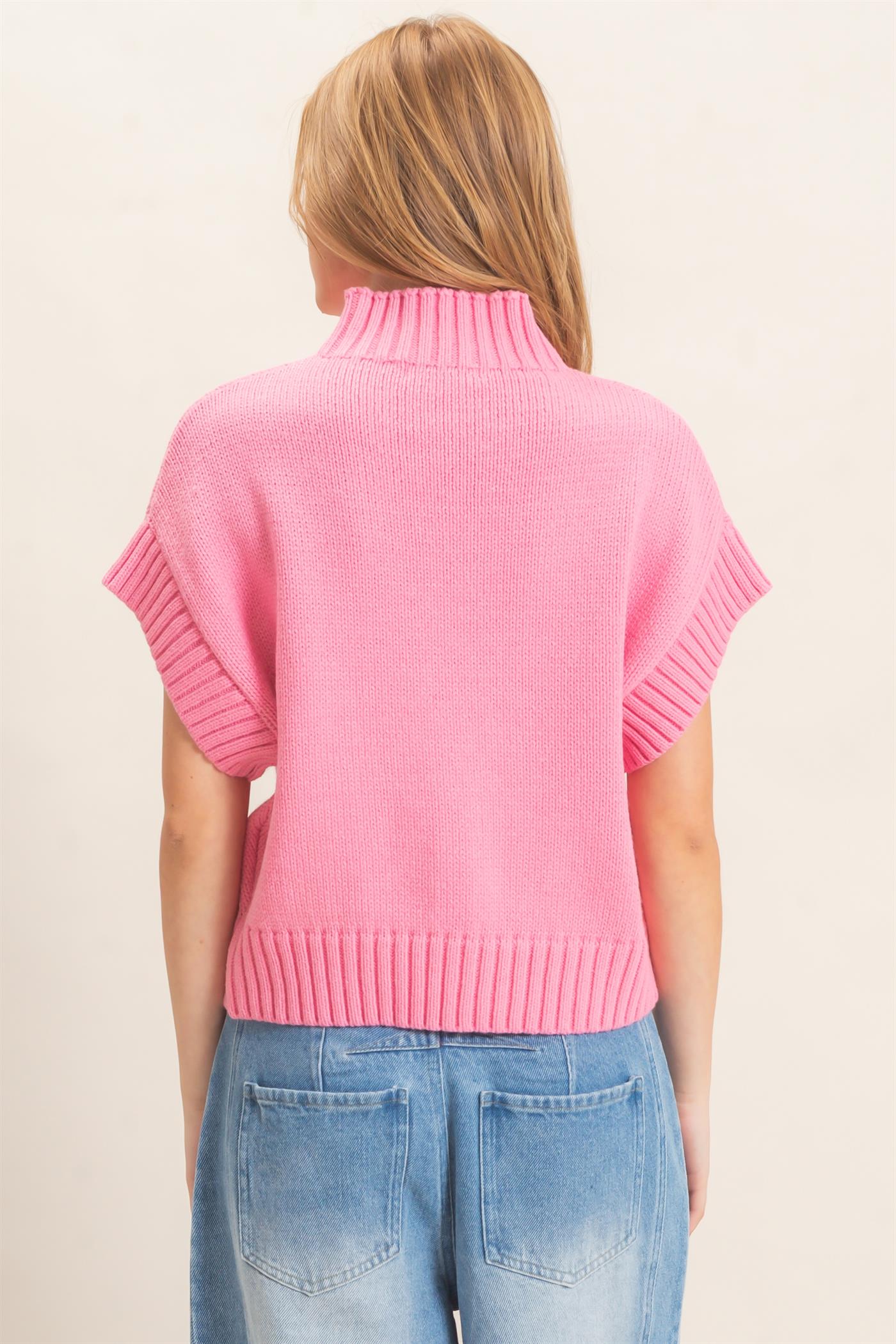 Wholesale Ribbed Mock Neck Sweater Vest Sweaters HF26F186-D PINK HYFVE