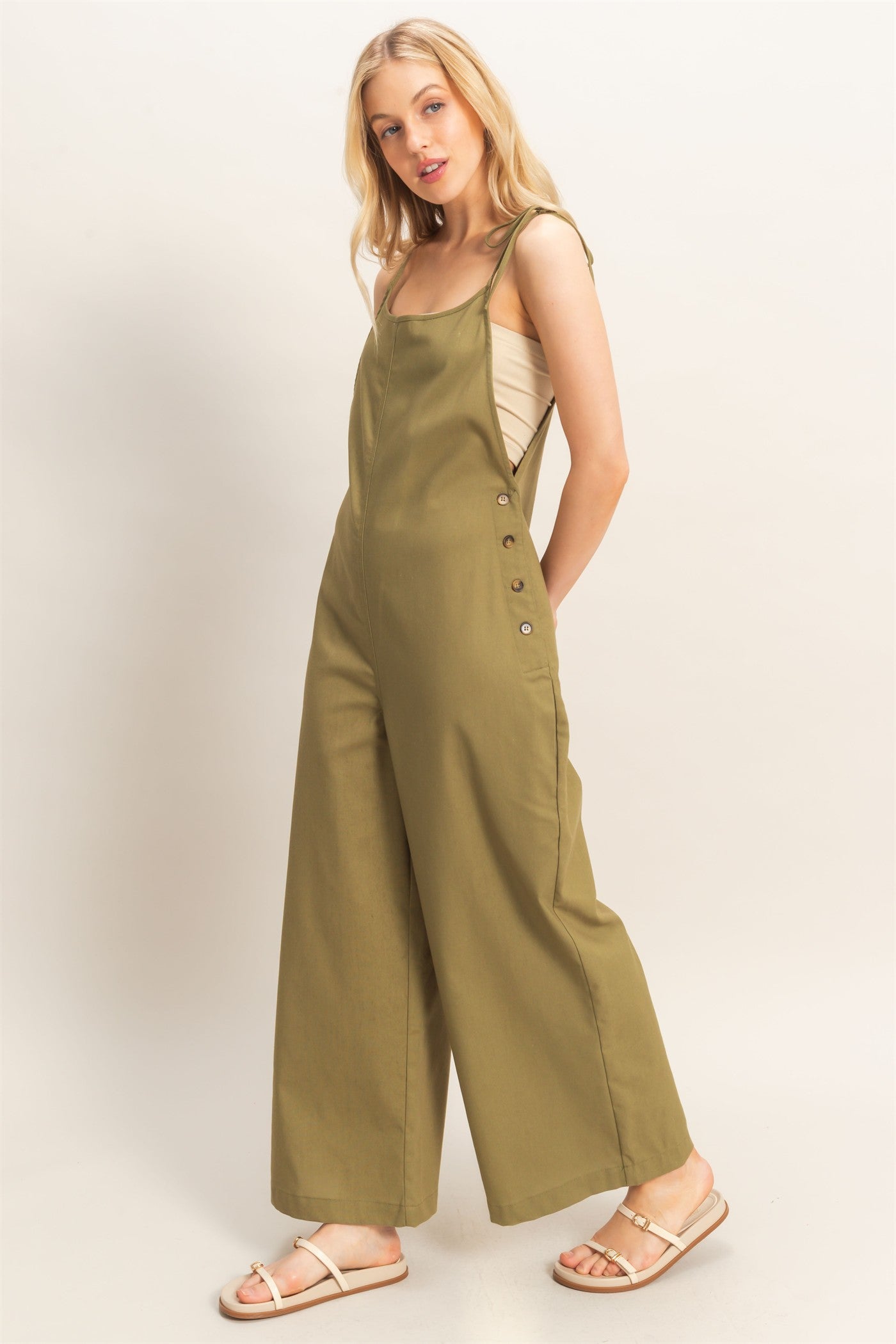 Wholesale Adjustable Strap Jumpsuit Clothing HF26A799 OLIVE HYFVE