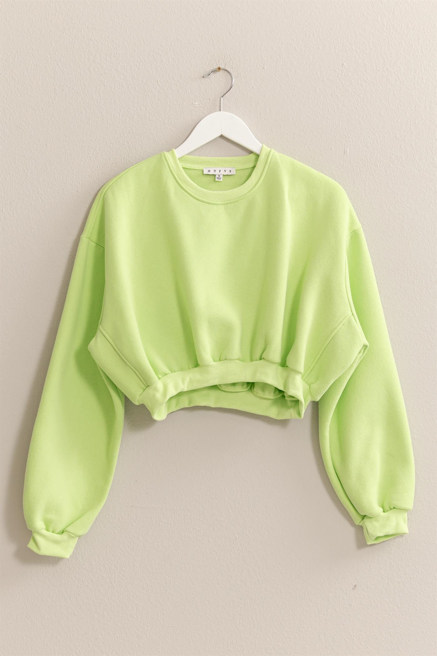 Wholesale Washed French Terry Cropped Sweatshirt Sweatshirts HF24E983 LIME HYFVE