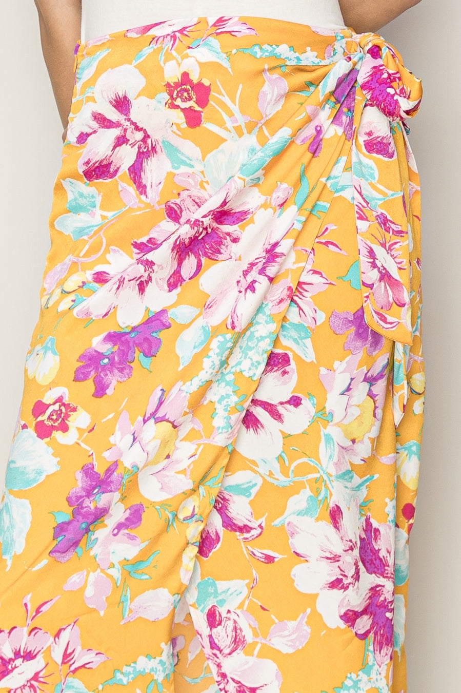 Wholesale Floral Print Wrap And Tie Skirt Skirts HF24A386 ORANGE HYFVE