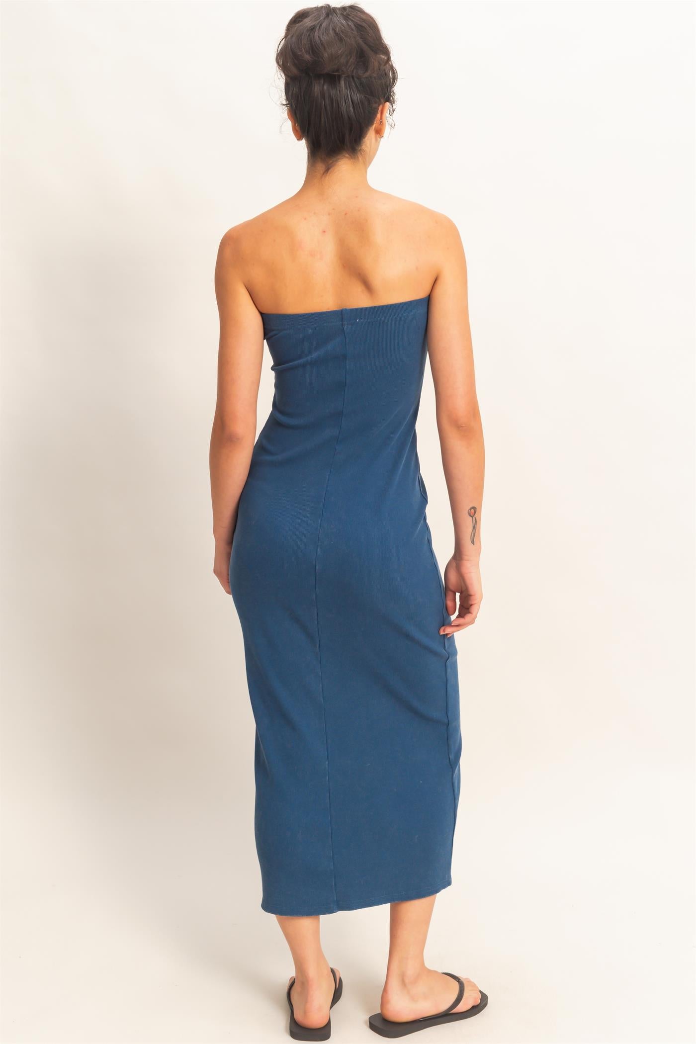 Wholesale Acid Washed Ribbed Midi Tube Dress Dresses DZ26C620 NAVY DOUBLE ZERO