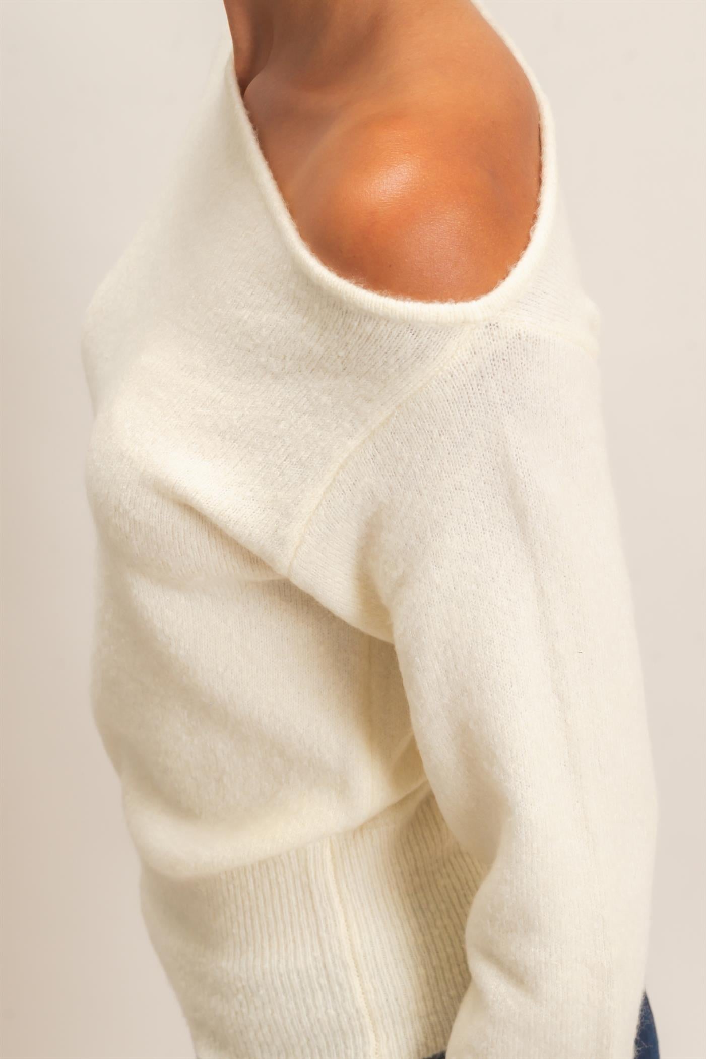 Wholesale Off The Shoulder Sweater Top Sweaters DZ26F290 CREAM DOUBLE ZERO