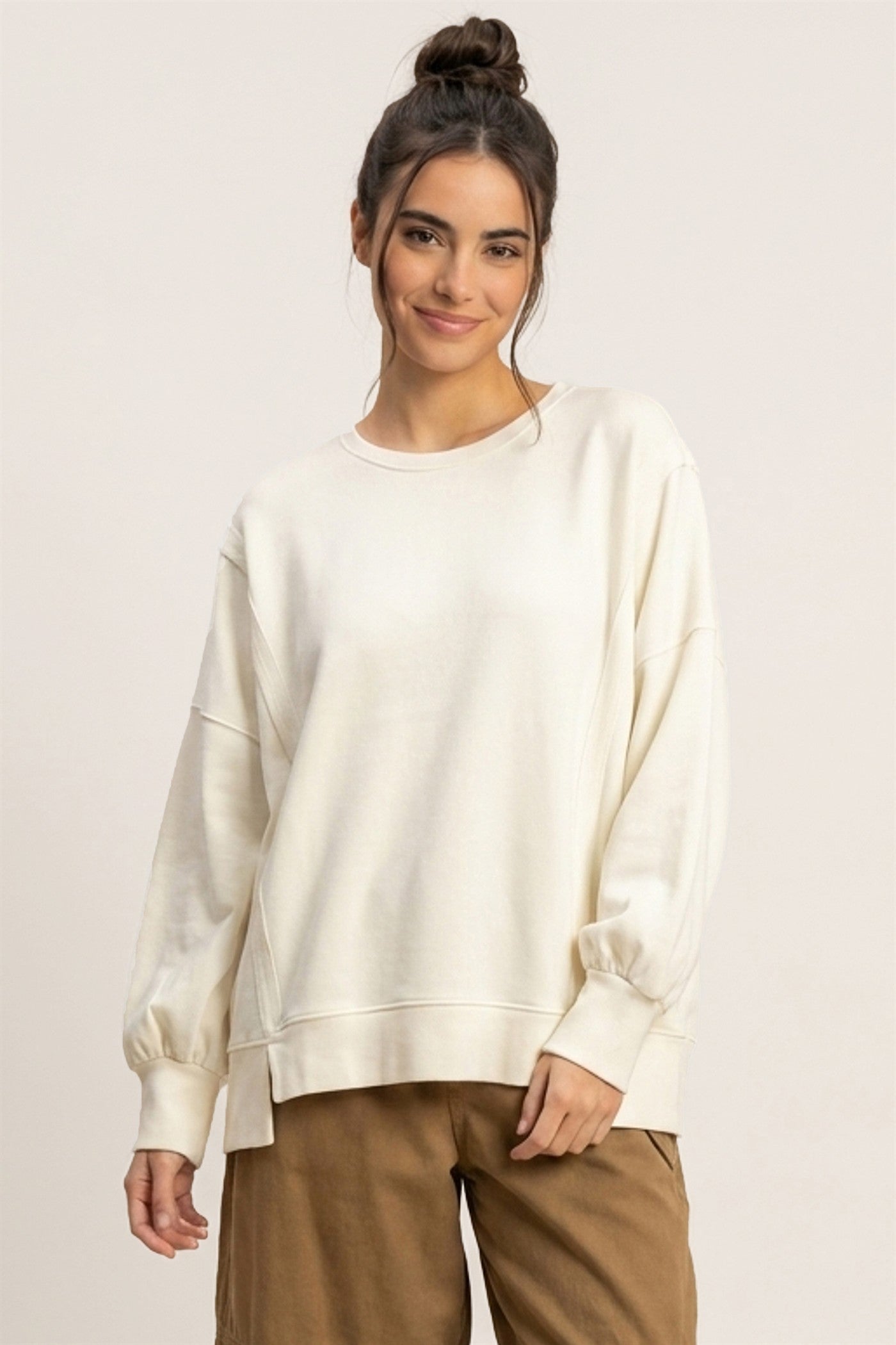 Wholesale Pigment  Dye Oversized Raw Edge Sweatshirt Sweatshirts DZ26C737 CREAM DOUBLE ZERO