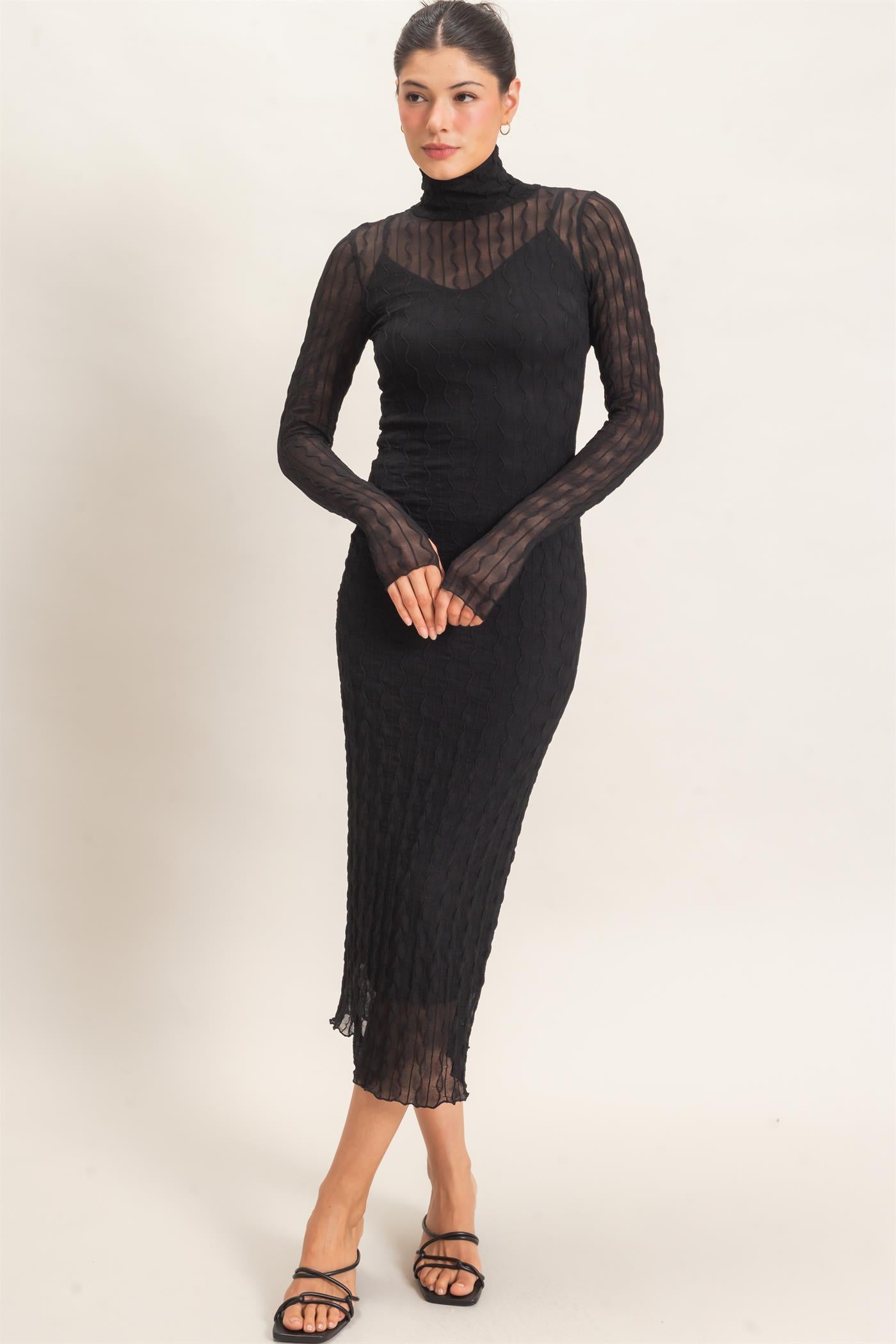 Wholesale Mesh Knit Maxi Dress Dresses HF26C890 BLACK HYFVE