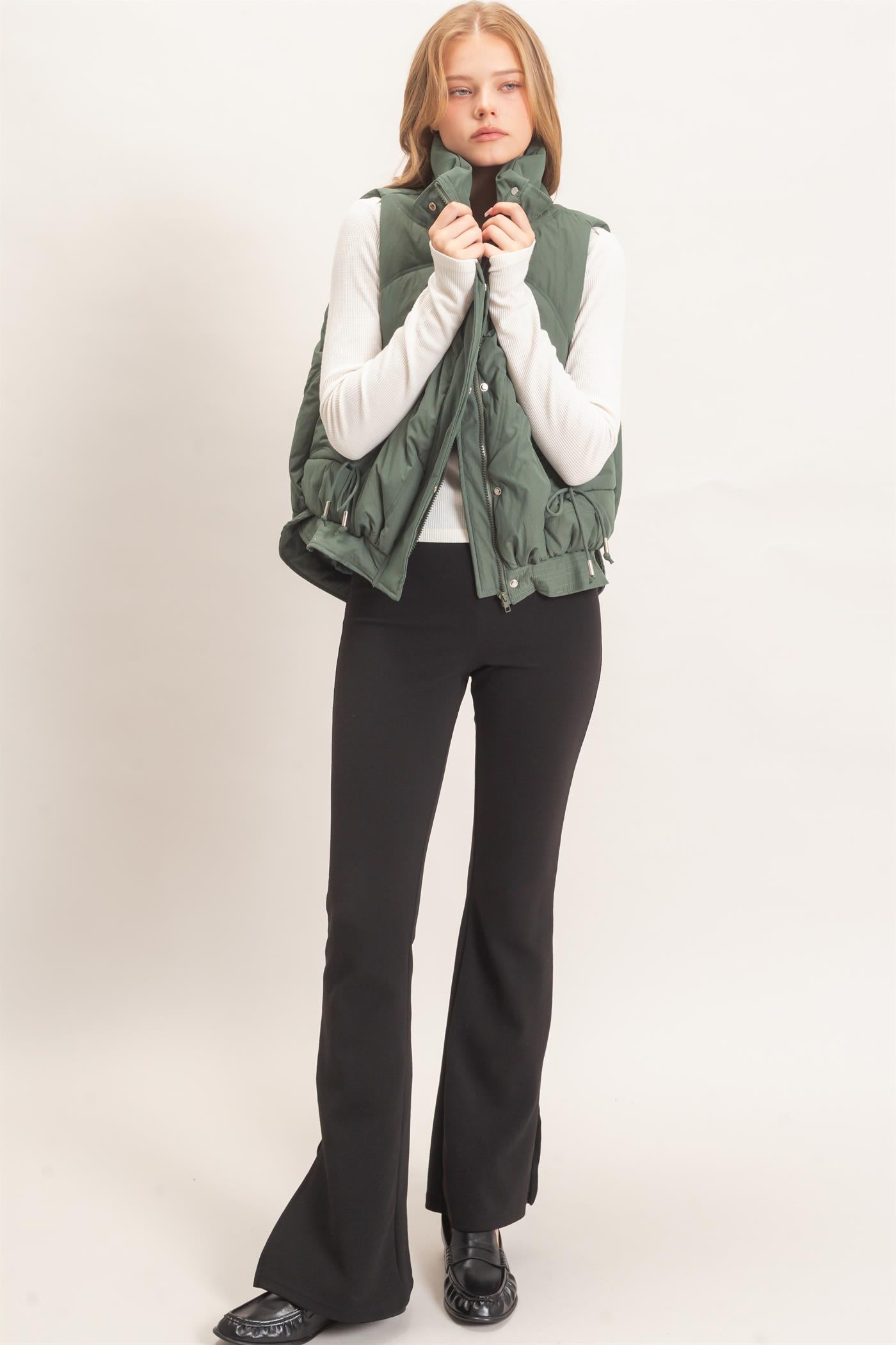 Wholesale Quilted Funnel Neck Puffer Vest Vests HF26F168 H.GREEN HYFVE