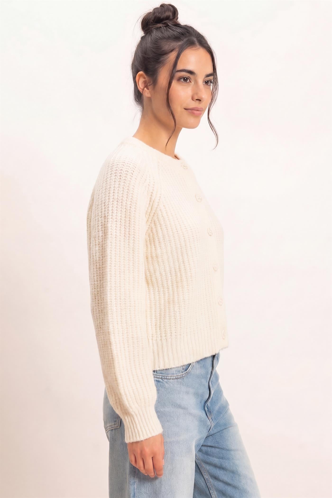 Wholesale Ribbed Button Front Cardigan Cardigans DZ26E109 CREAM DOUBLE ZERO