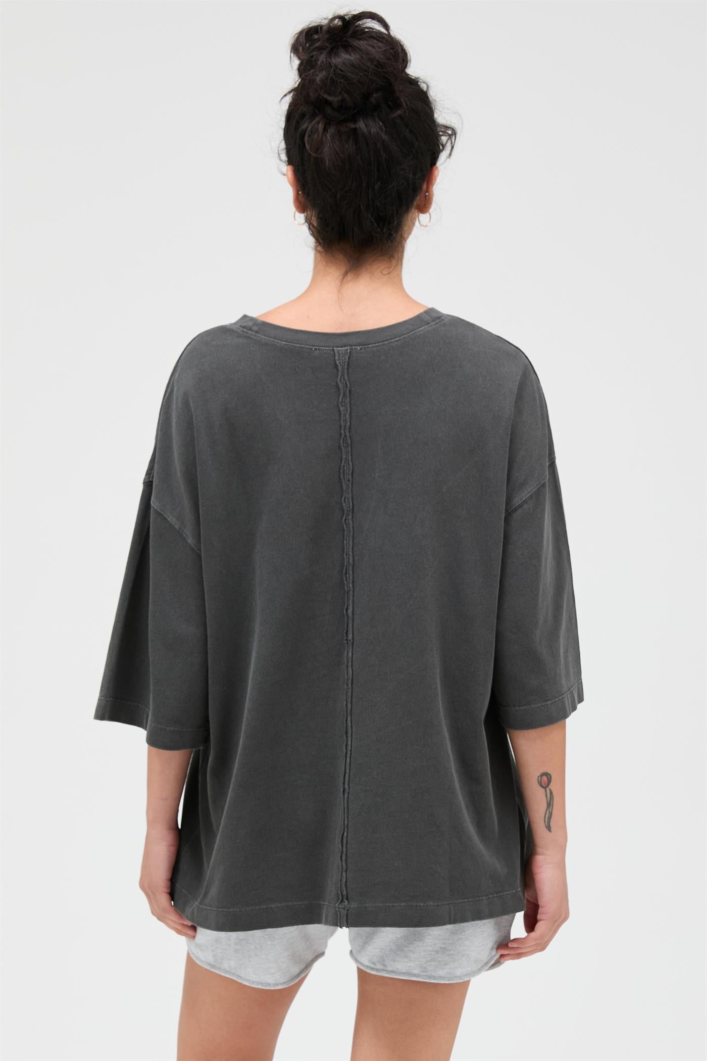 Wholesale Pigment Dye Oversized Half-Sleeve T-Shirt Clothing Tops DZ26A459 BLACK DOUBLE ZERO
