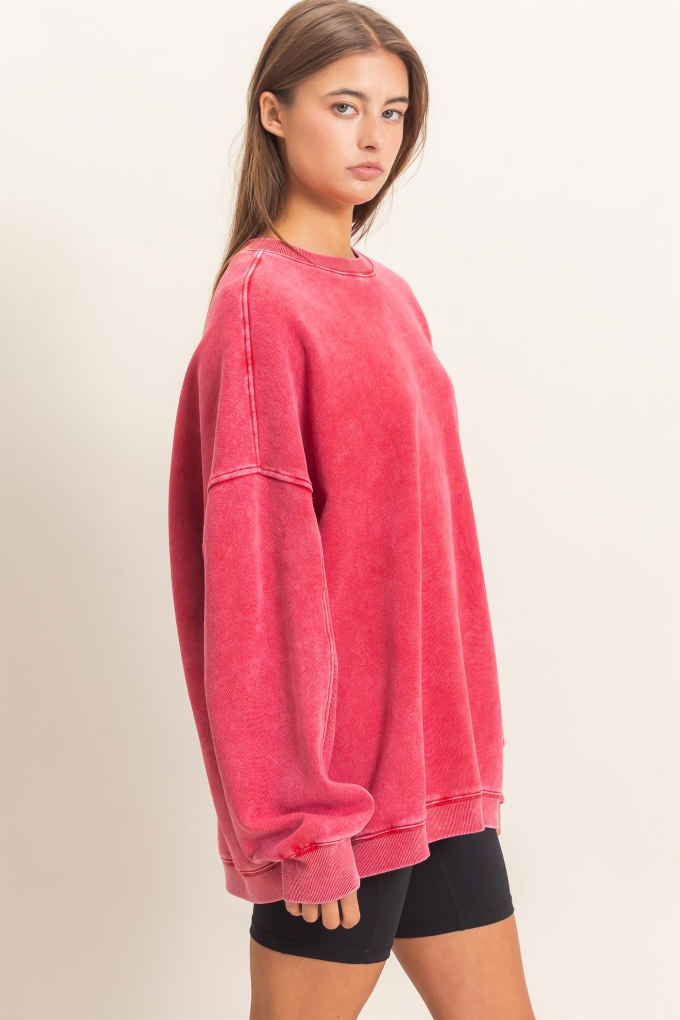 Wholesale Acid Wash Crew Neck Long Sleeve Sweatshirt Sweatshirts DZ26E268 RED DOUBLE ZERO