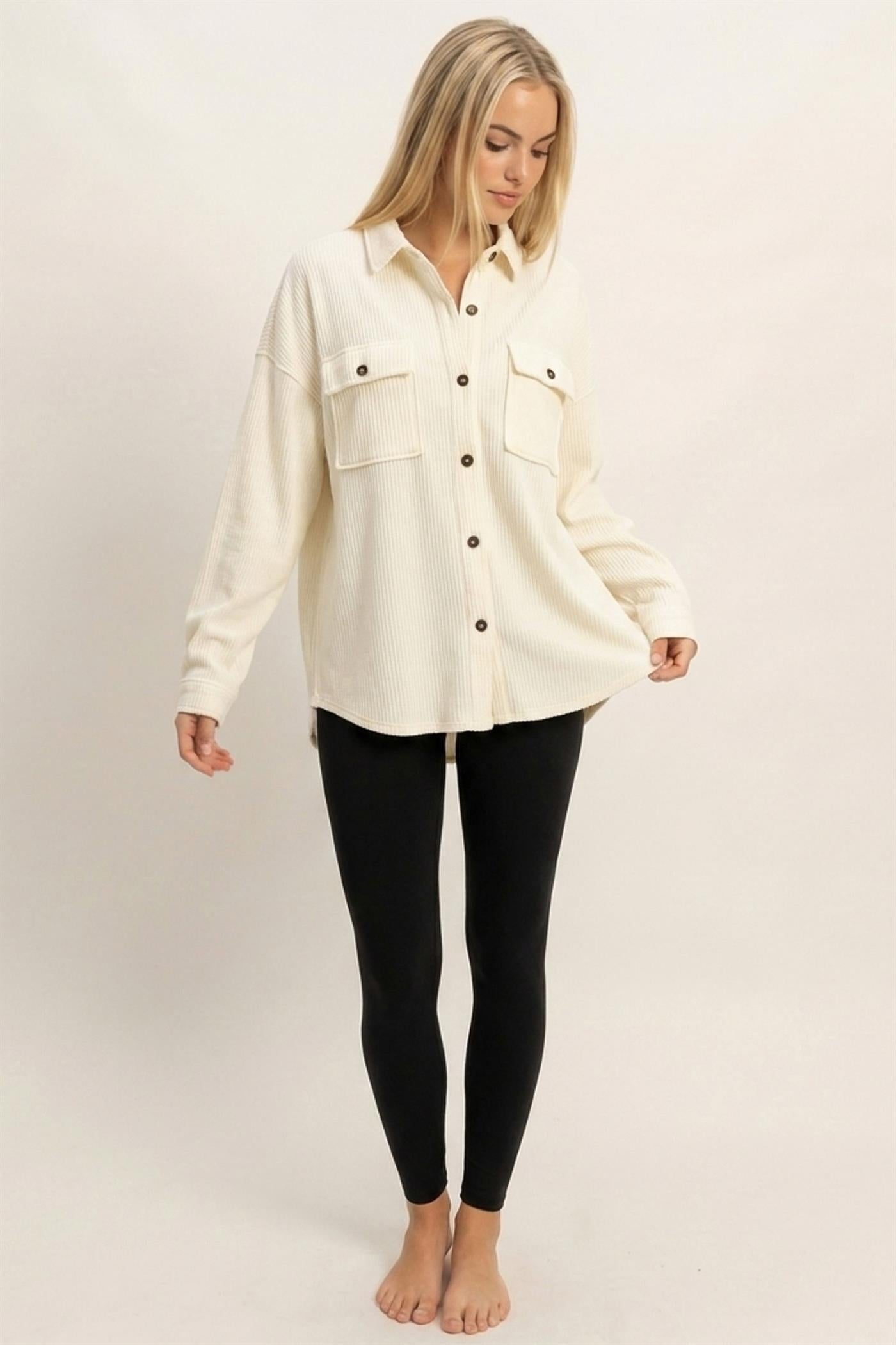 Wholesale Mineral Wash Waffle Knit Button-Up Shacket Coats & Jackets DZ26E249 CREAM DOUBLE ZERO