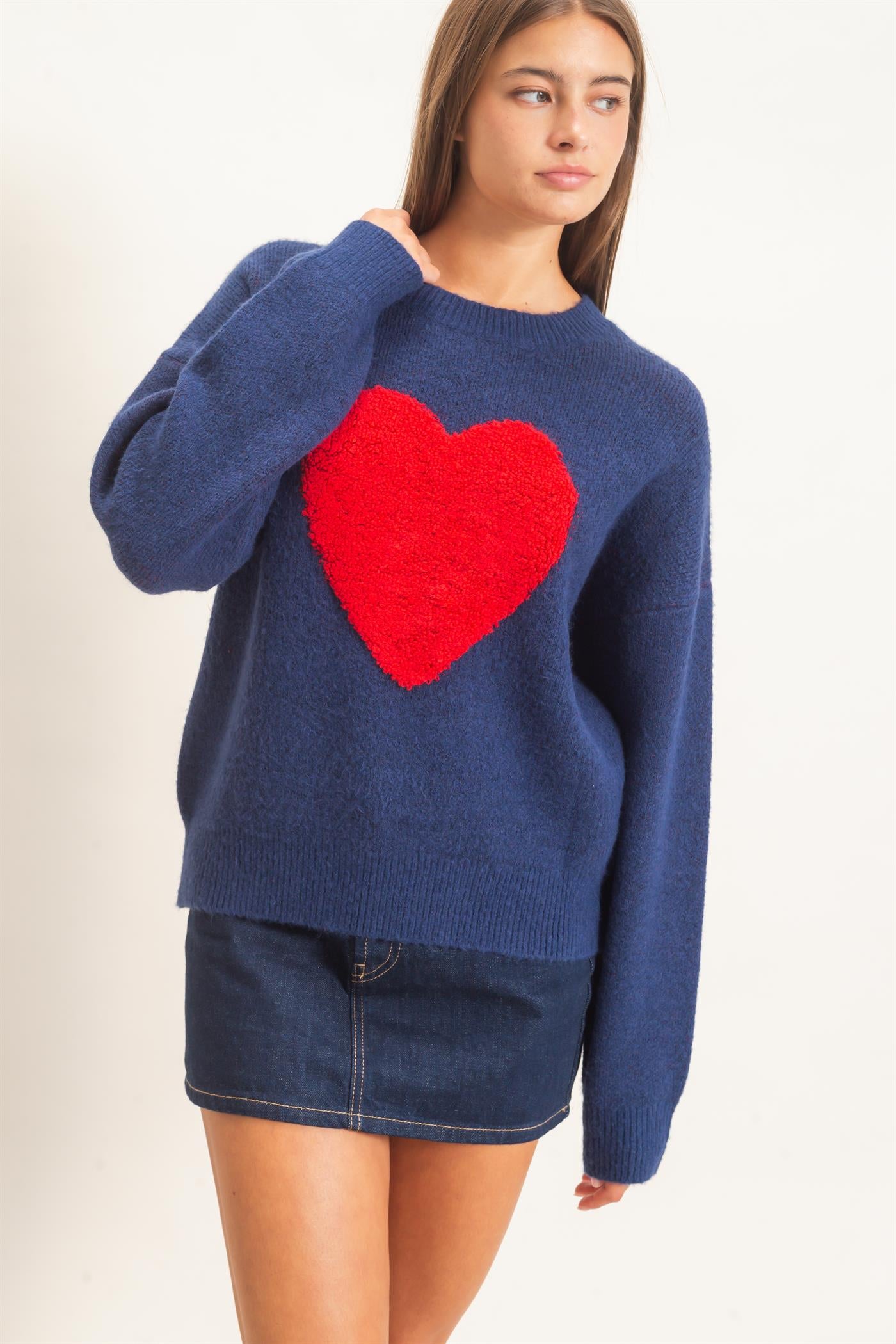 Wholesale Heart Graphic Sweater Sweaters DZ26E430 NAVY DOUBLE ZERO
