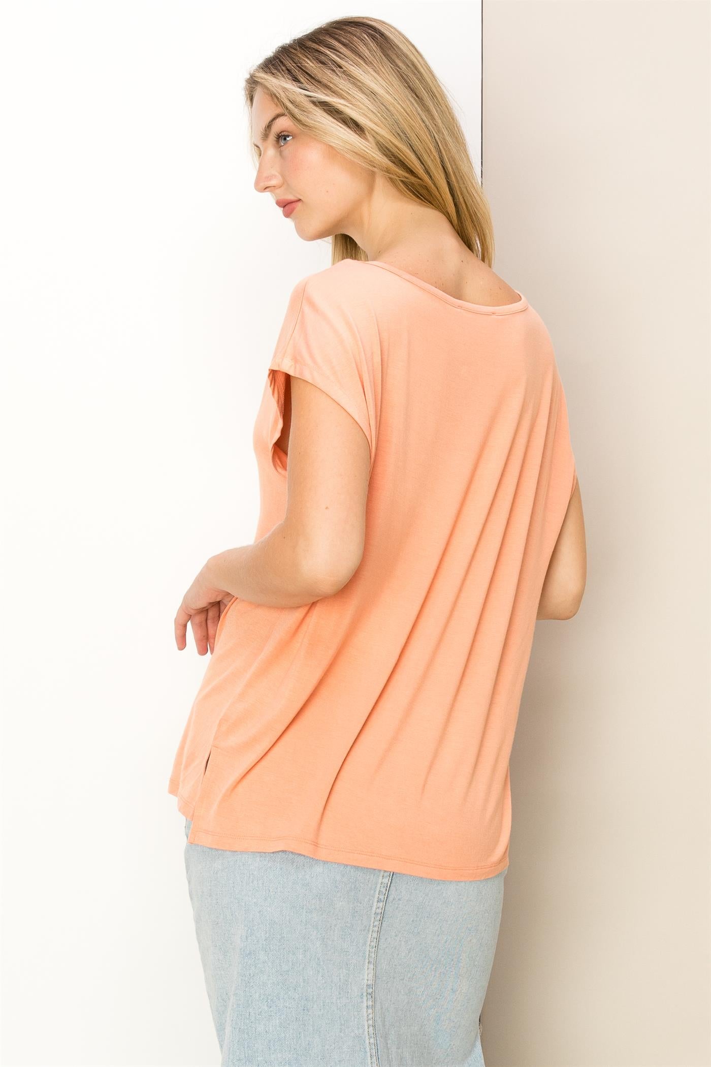Wholesale Scoop Neck Short Sleeves Top Clothing Tops DZ23C788 TROPICAL PEACH DOUBLE ZERO