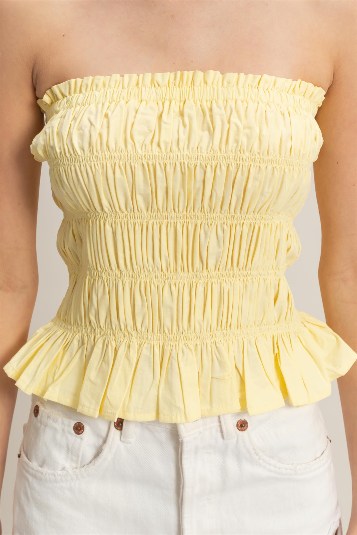 Wholesale Smocked Ruffle Tube Top Clothing Tops DZ26C282 PALE YELLOW DOUBLE ZERO