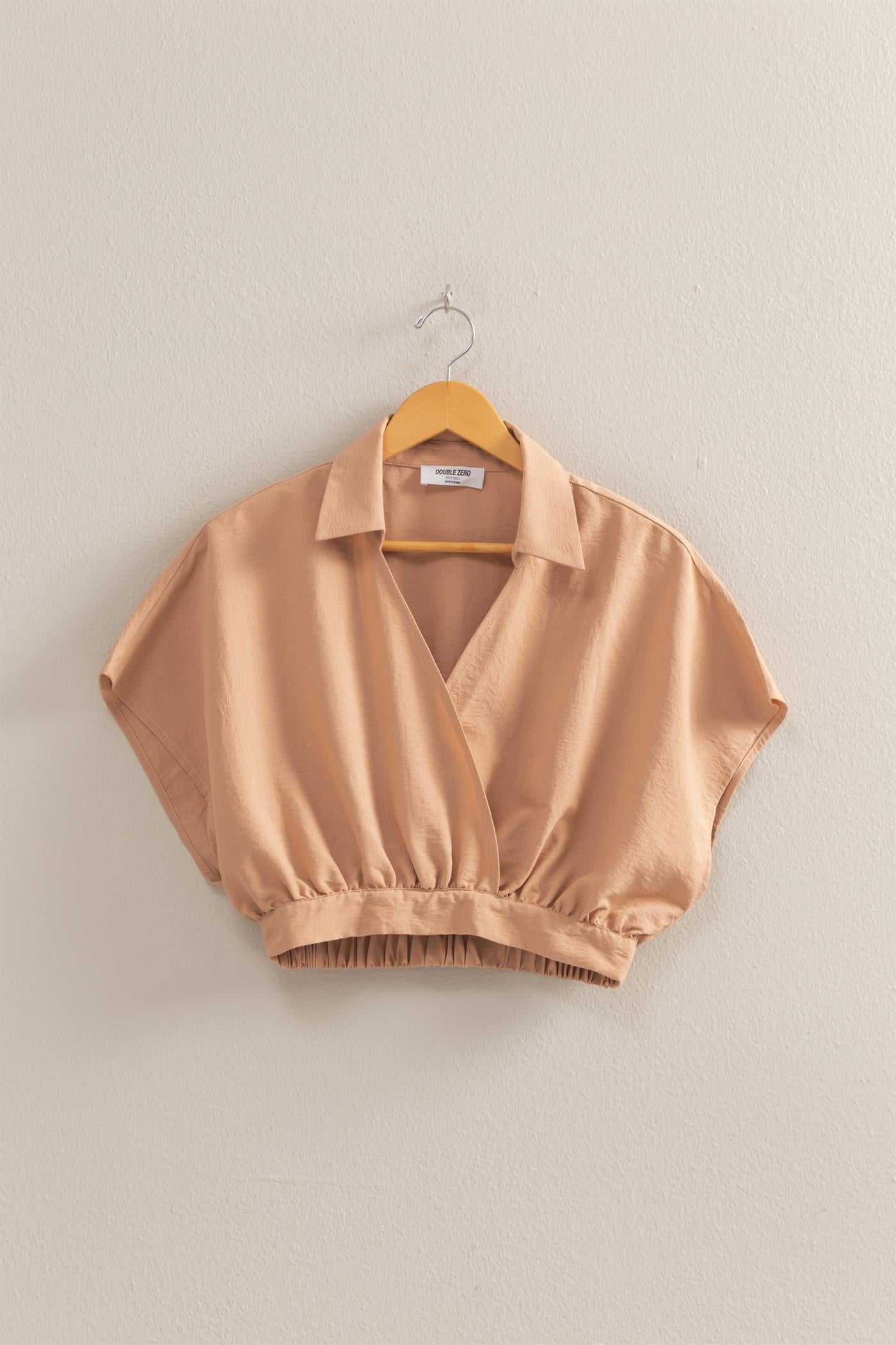 Wholesale Casual Batwing Sleeves Surplice Top Blouses DZ25C243 DARK TAUPE DOUBLE ZERO