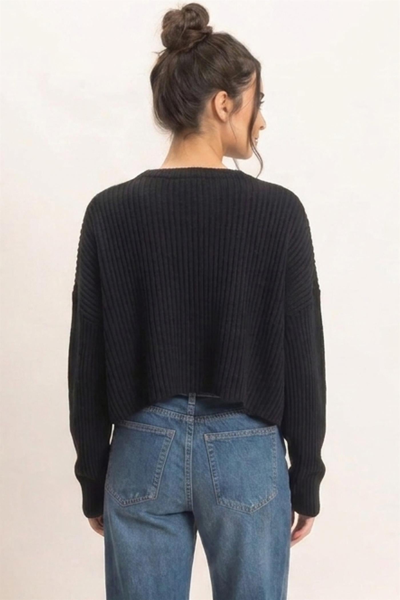 Wholesale Oversized Cropped Sweater Sweaters DZ26E252 BLACK DOUBLE ZERO