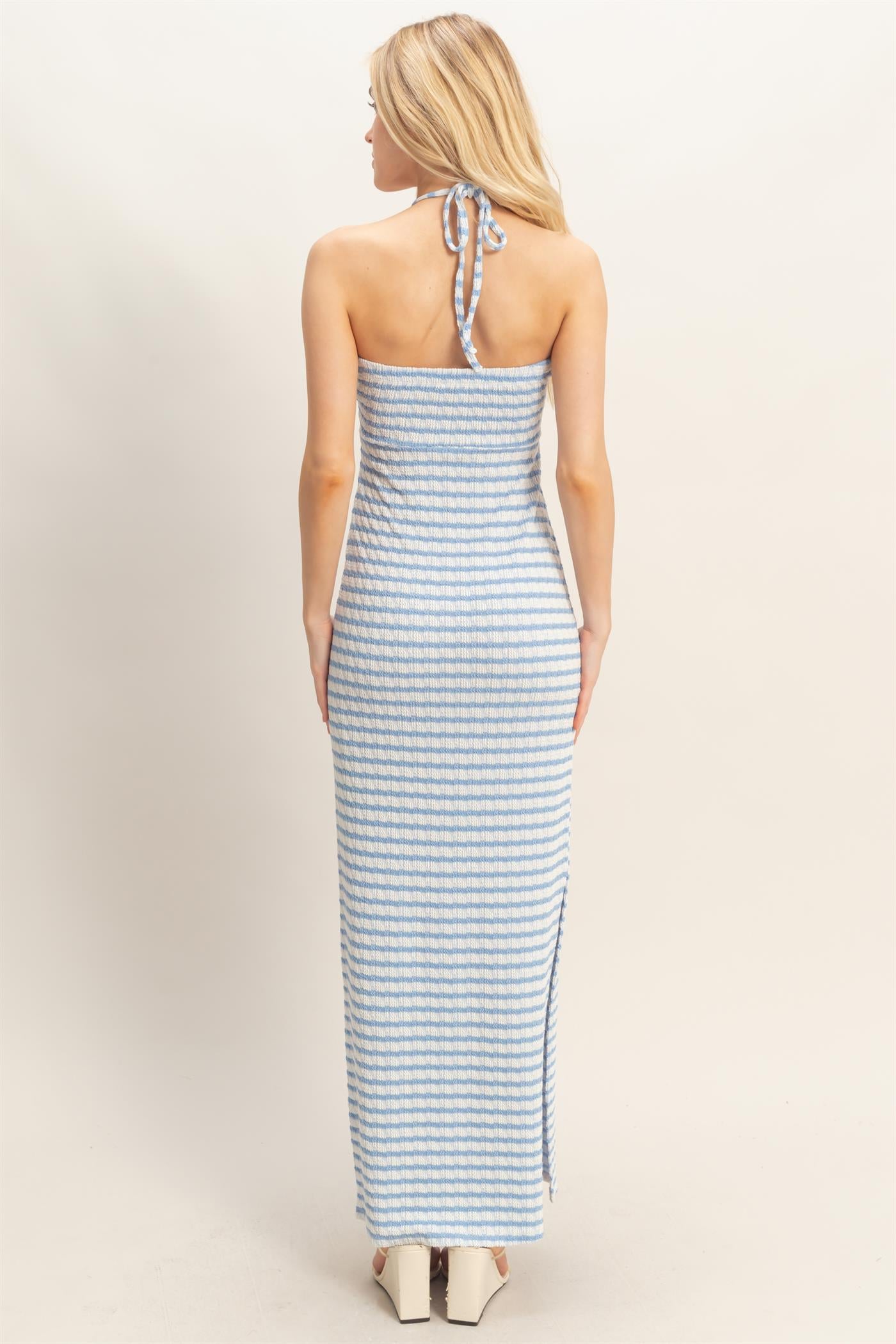 Wholesale Halter Neck Twist Bust Midi Dress Dresses HF26C301 BLUE HYFVE