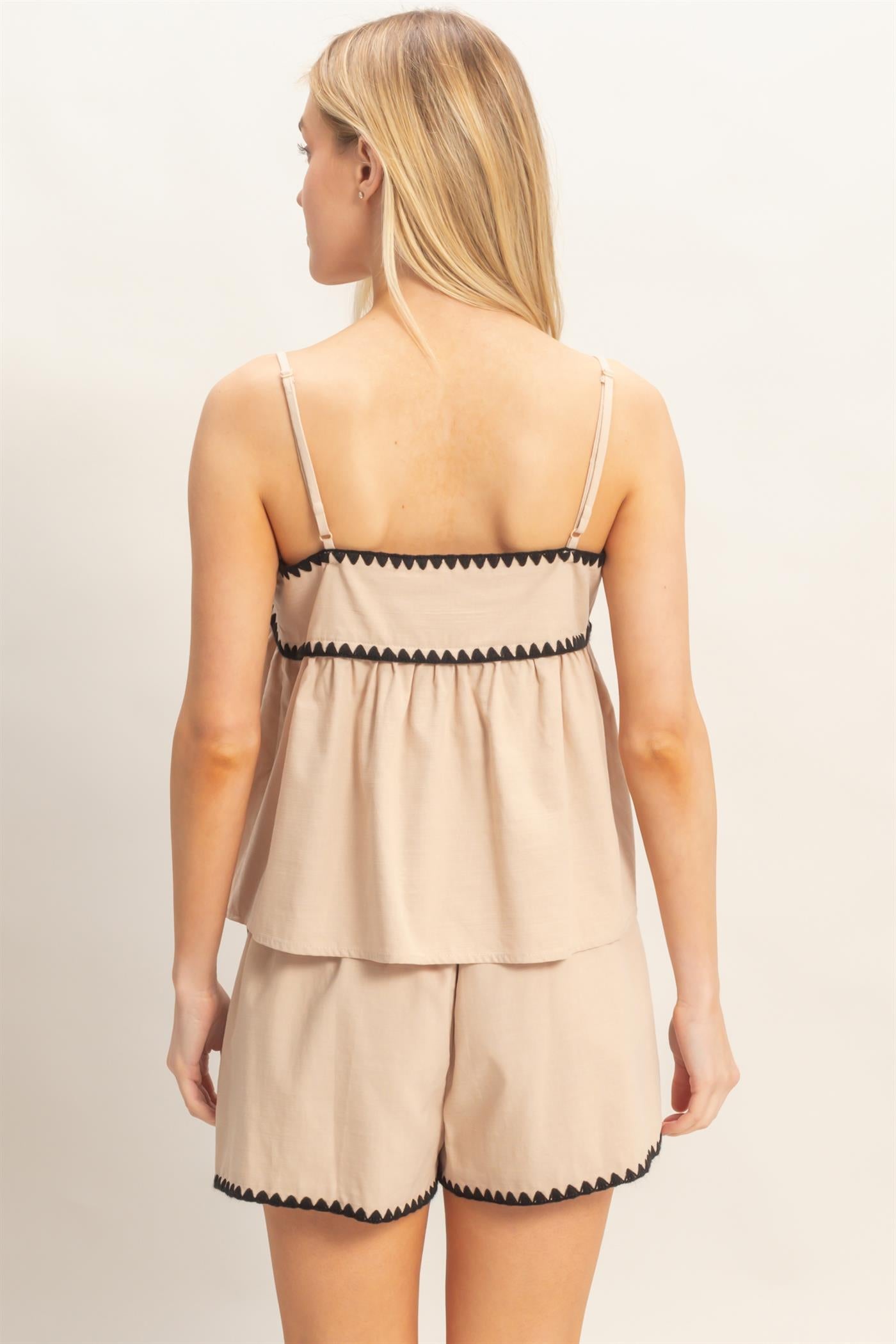 Wholesale Sleeveless Babydoll Top Blouses HF26A485 BEIGE HYFVE