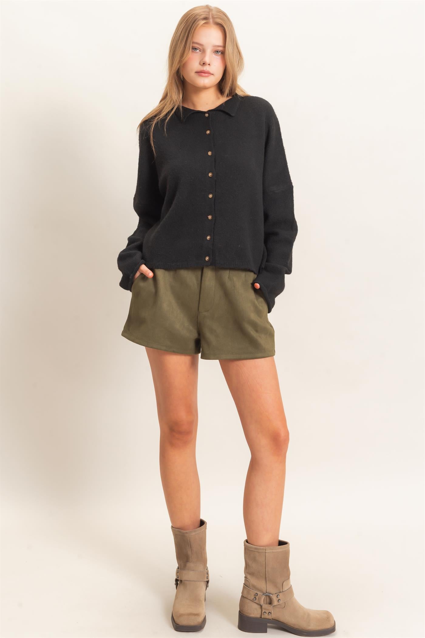 Wholesale High Waist Suede Shorts Shorts HF26E908 OLIVE HYFVE