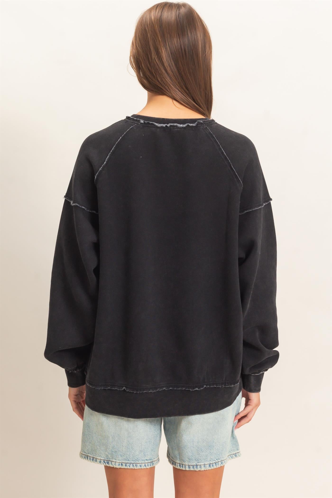 Wholesale Acid Wash Raw Edge Sweatshirt Sweatshirts DZ26C910 BLACK DOUBLE ZERO