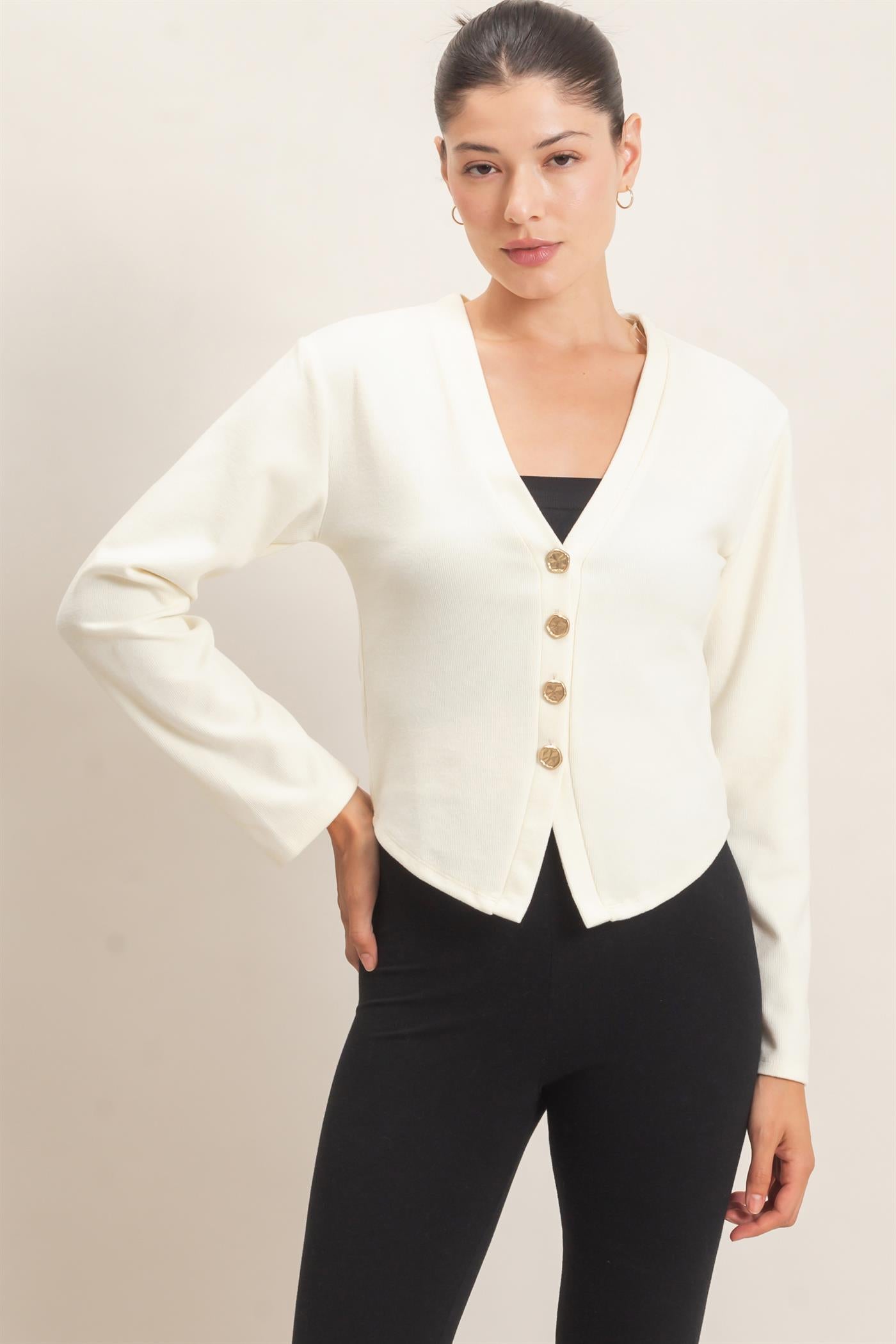 Wholesale V-Neck Buttoned Cardigan Cardigans HF26E540 CREAM HYFVE