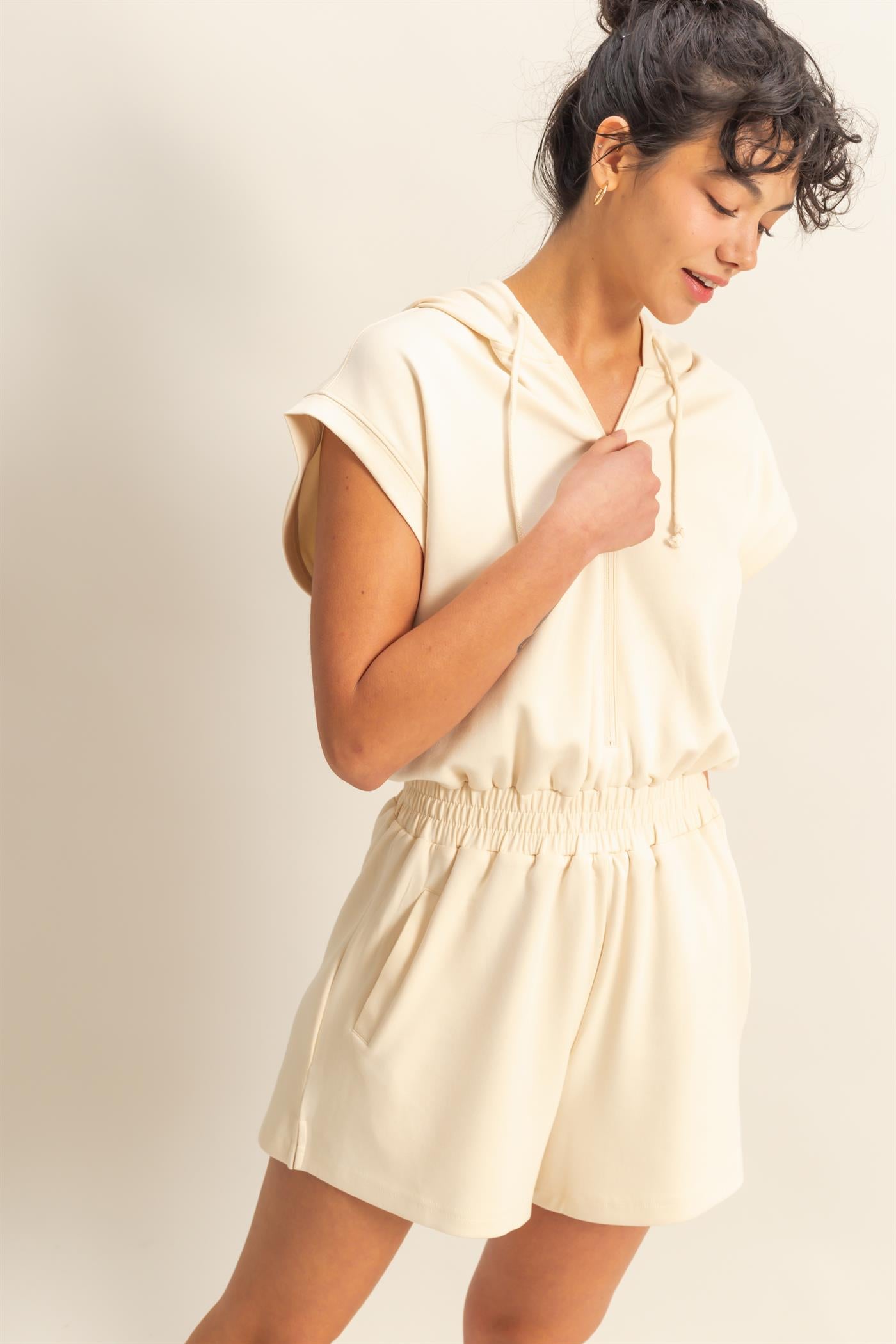 Wholesale Half Zip Hooded Romper Clothing DZ25C640 ALPACA DOUBLE ZERO