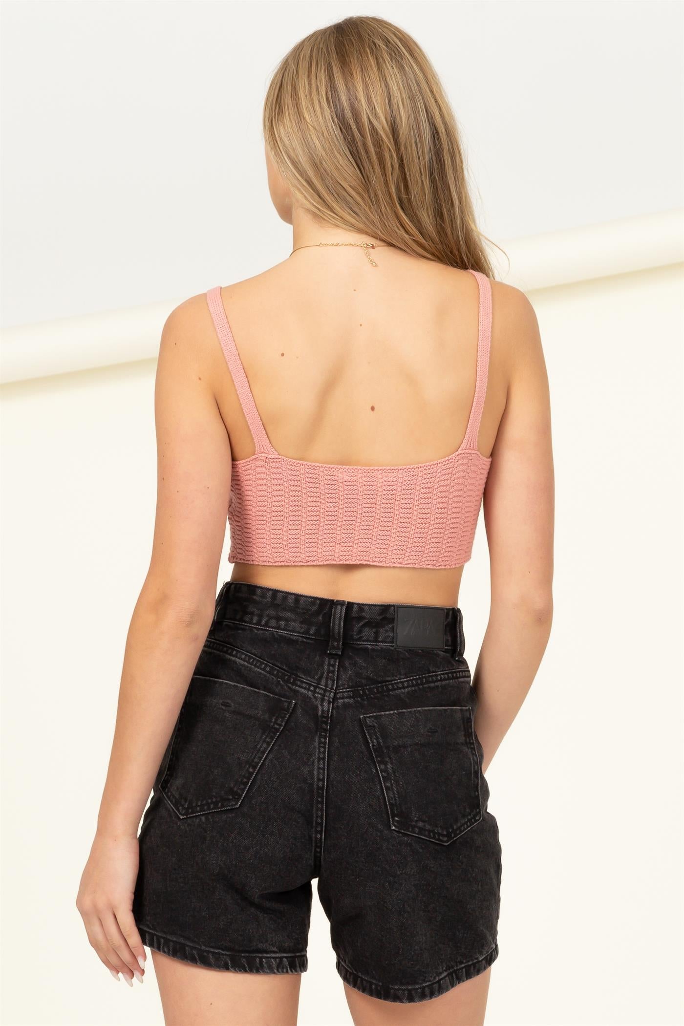 Wholesale Crochet Knit Bralette Clothing Tops DZ22E379 TEAK ROSE DOUBLE ZERO