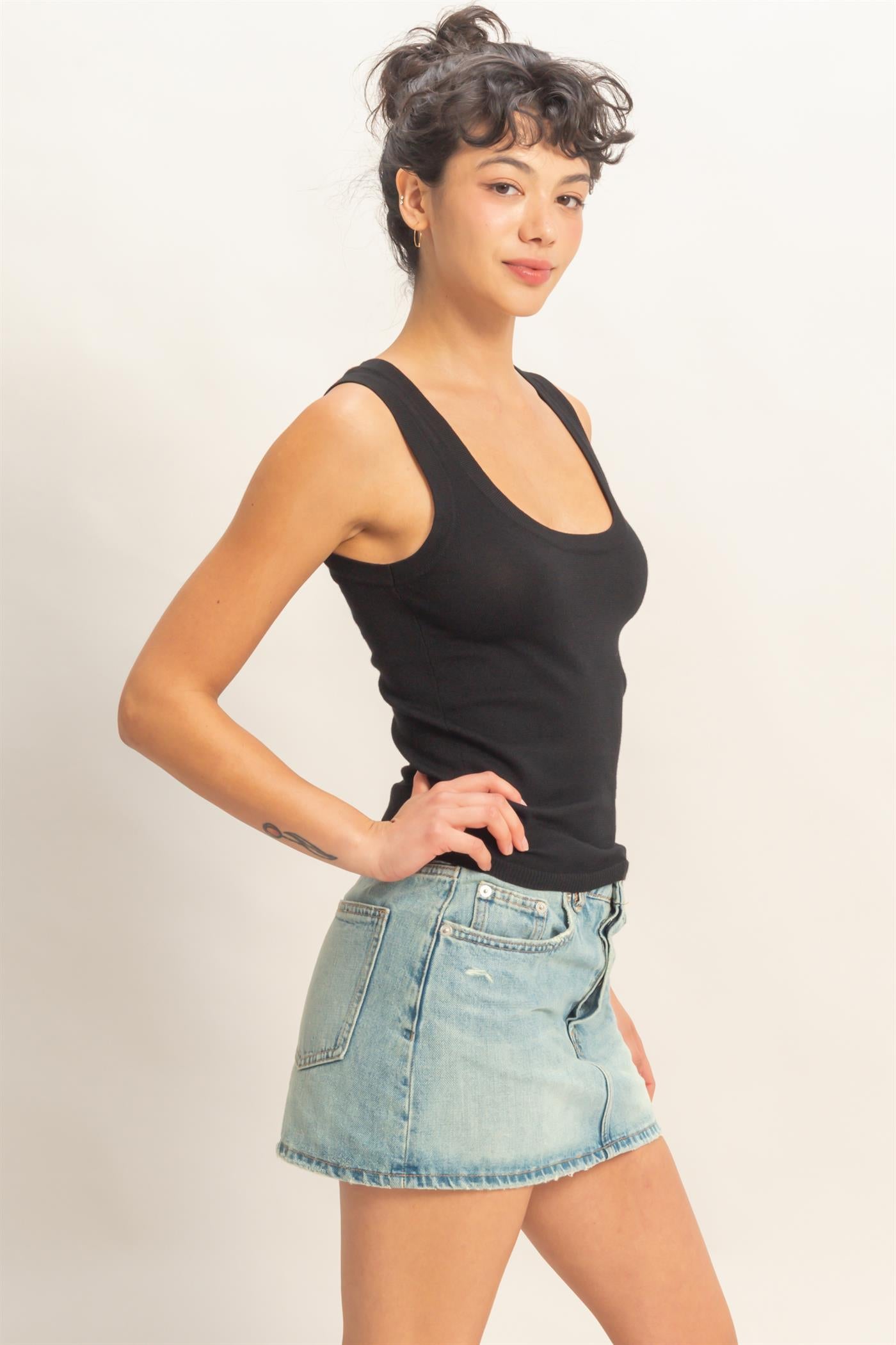 Wholesale Scoop Neck Tank Top Clothing Tops DZ26A449 BLACK DOUBLE ZERO