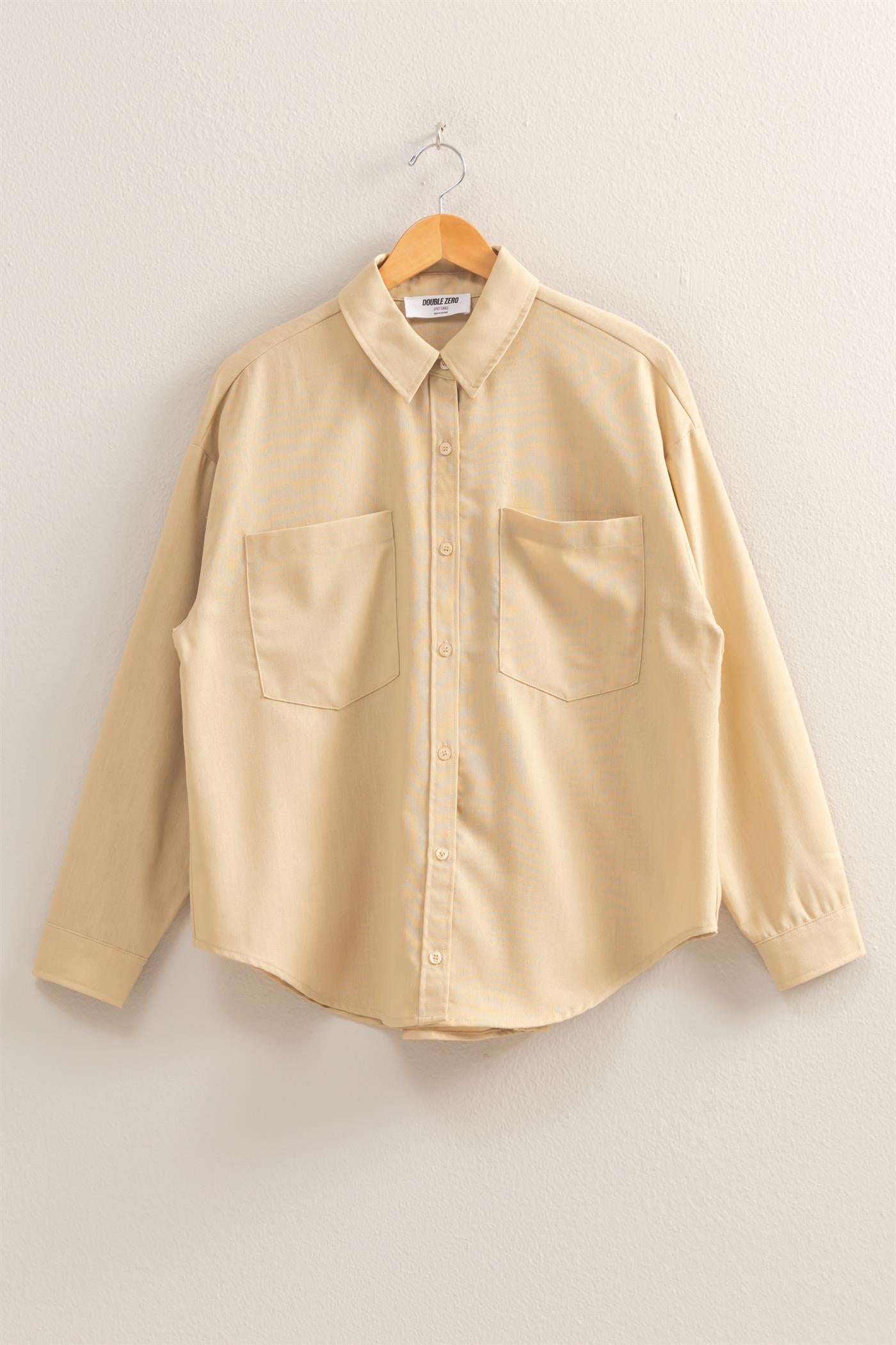 Wholesale Sand Washed Relaxed Long Sleeve Shirt Clothing Tops DZ24C609 LIGHT TAUPE DOUBLE ZERO