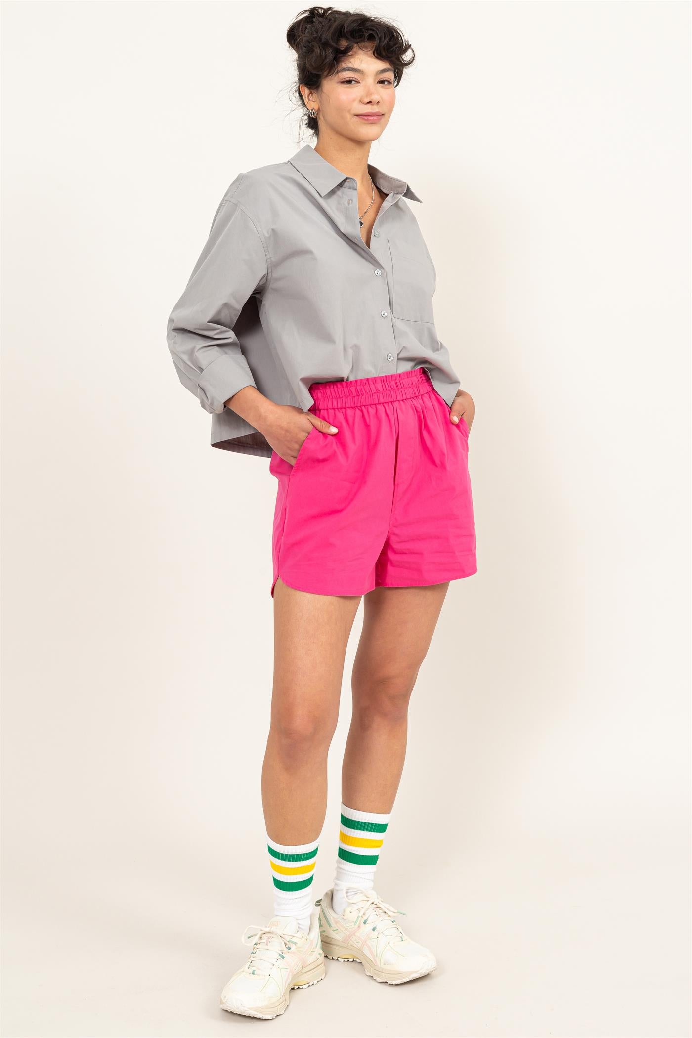 Wholesale Poplin High Waist Shorts Shorts DZ24A298 RASPBERRY DOUBLE ZERO