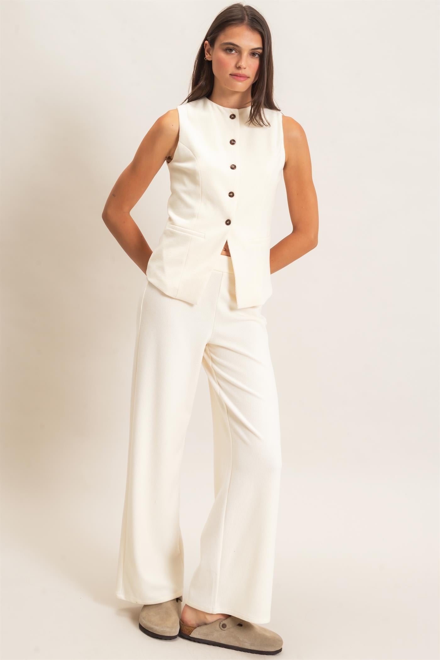 Wholesale Button-Up Vest And Pant Set Clothing HF26F226-SET-D CREAM HYFVE