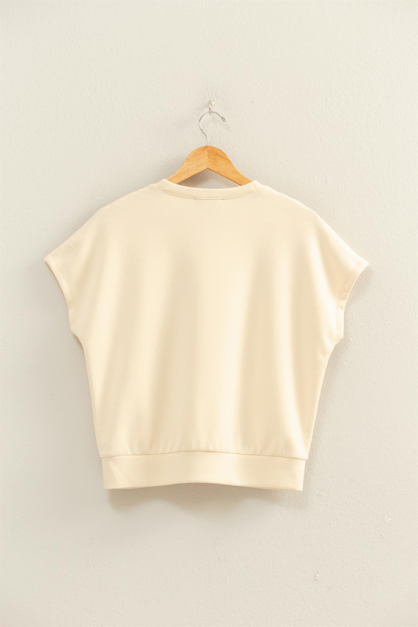 Wholesale Crew Neck Short Dolman Sleeve Top Clothing Tops DZ26C205 ALPACA DOUBLE ZERO