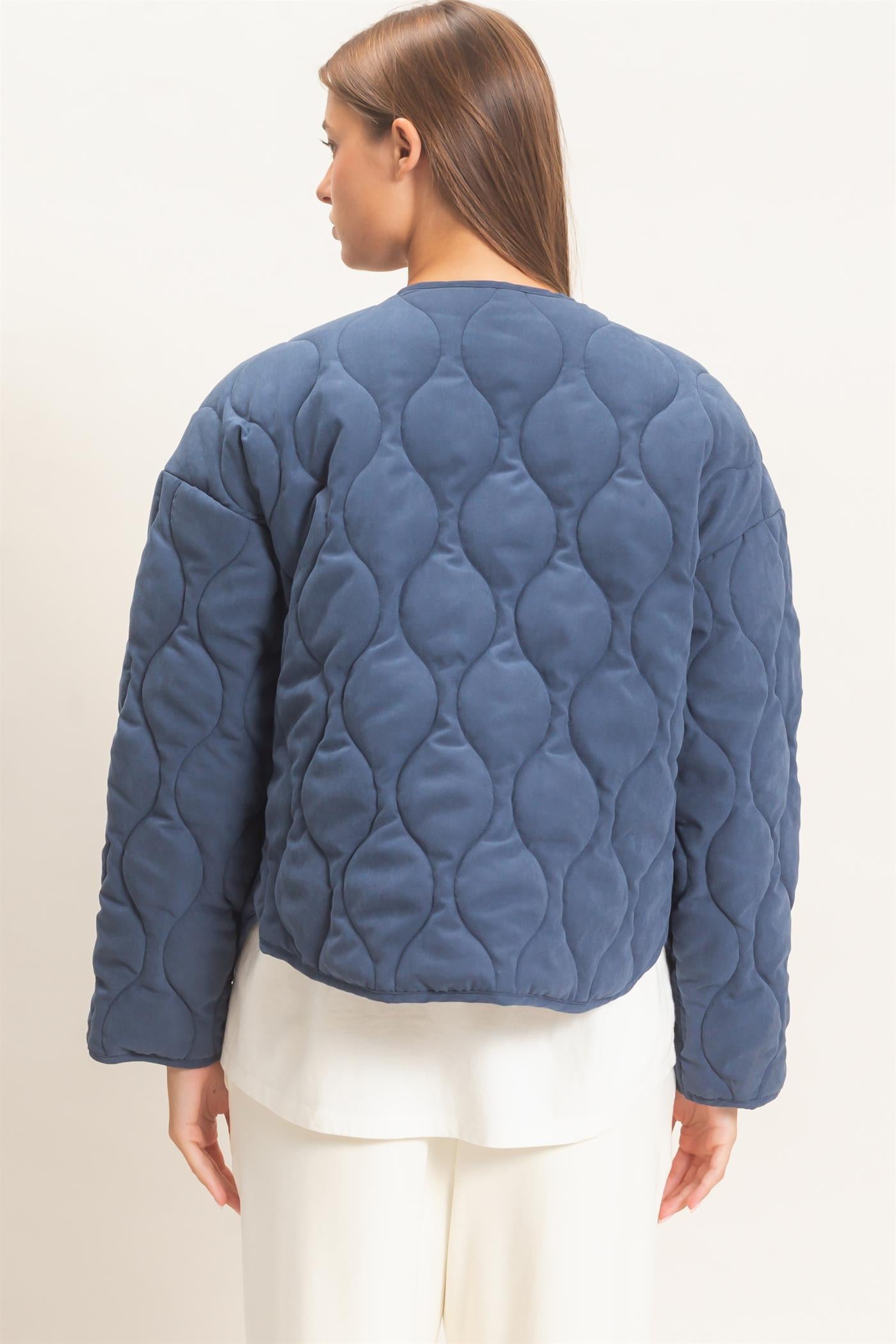 Wholesale Quilted Button Front Jacket Coats & Jackets DZ26F254 NAVY DOUBLE ZERO