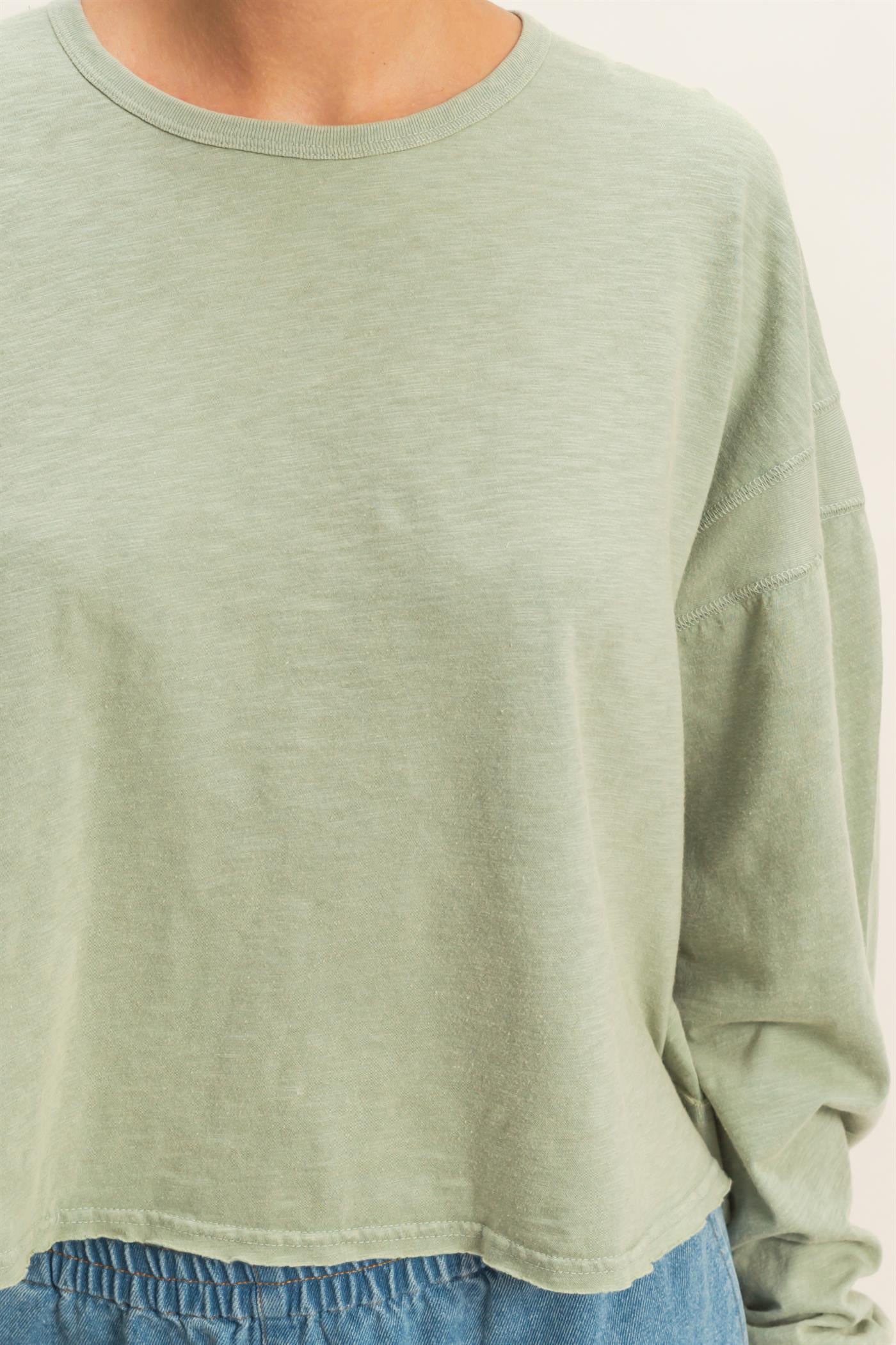 Wholesale Cross Detail Open Back Long-Sleeve Top Clothing Tops DZ26C731 SAGE GREEN DOUBLE ZERO