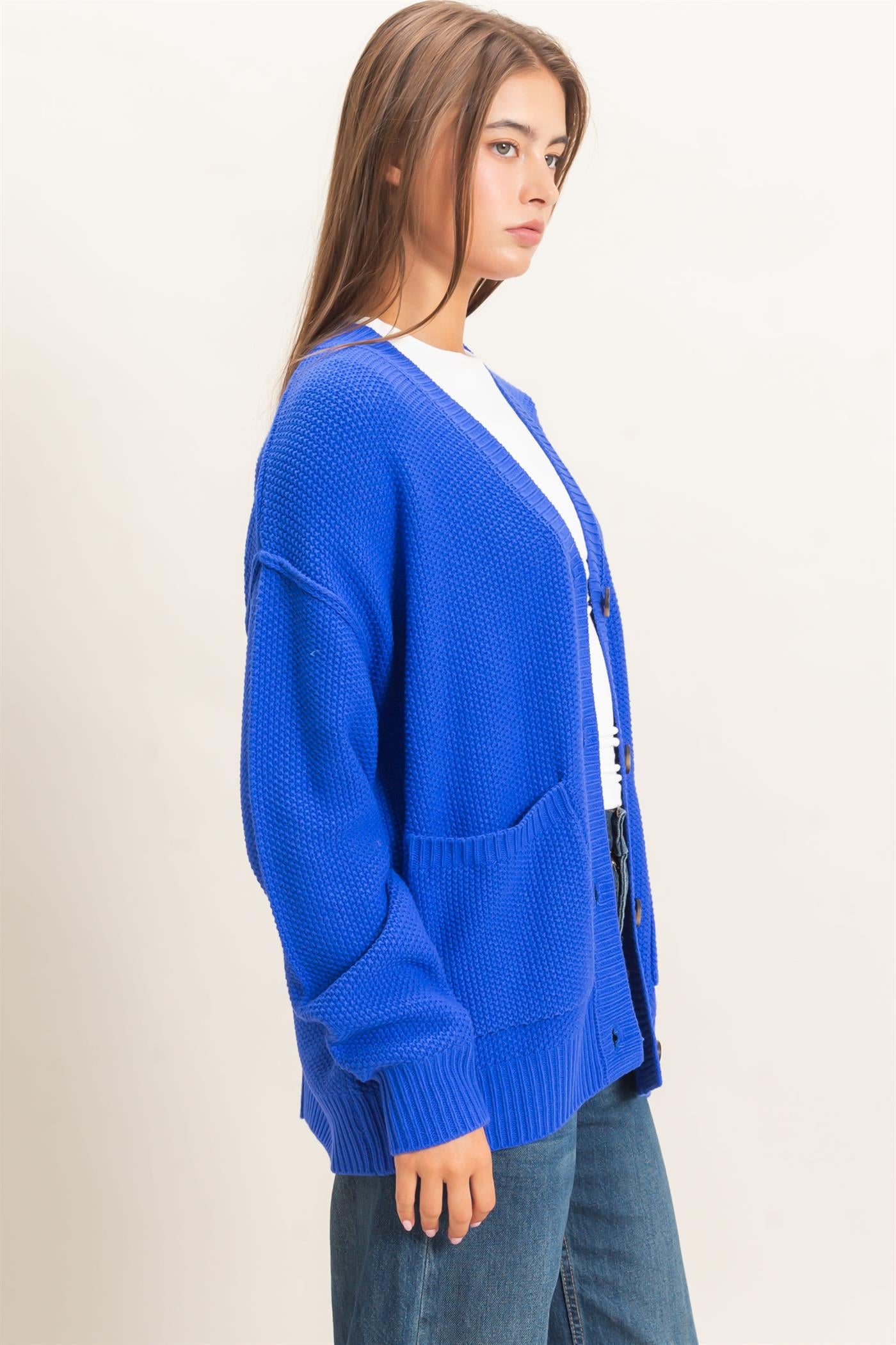 Wholesale Textured Oversized Knit Buttoned Cardigan Cardigans DZ26C971 COBALT DOUBLE ZERO