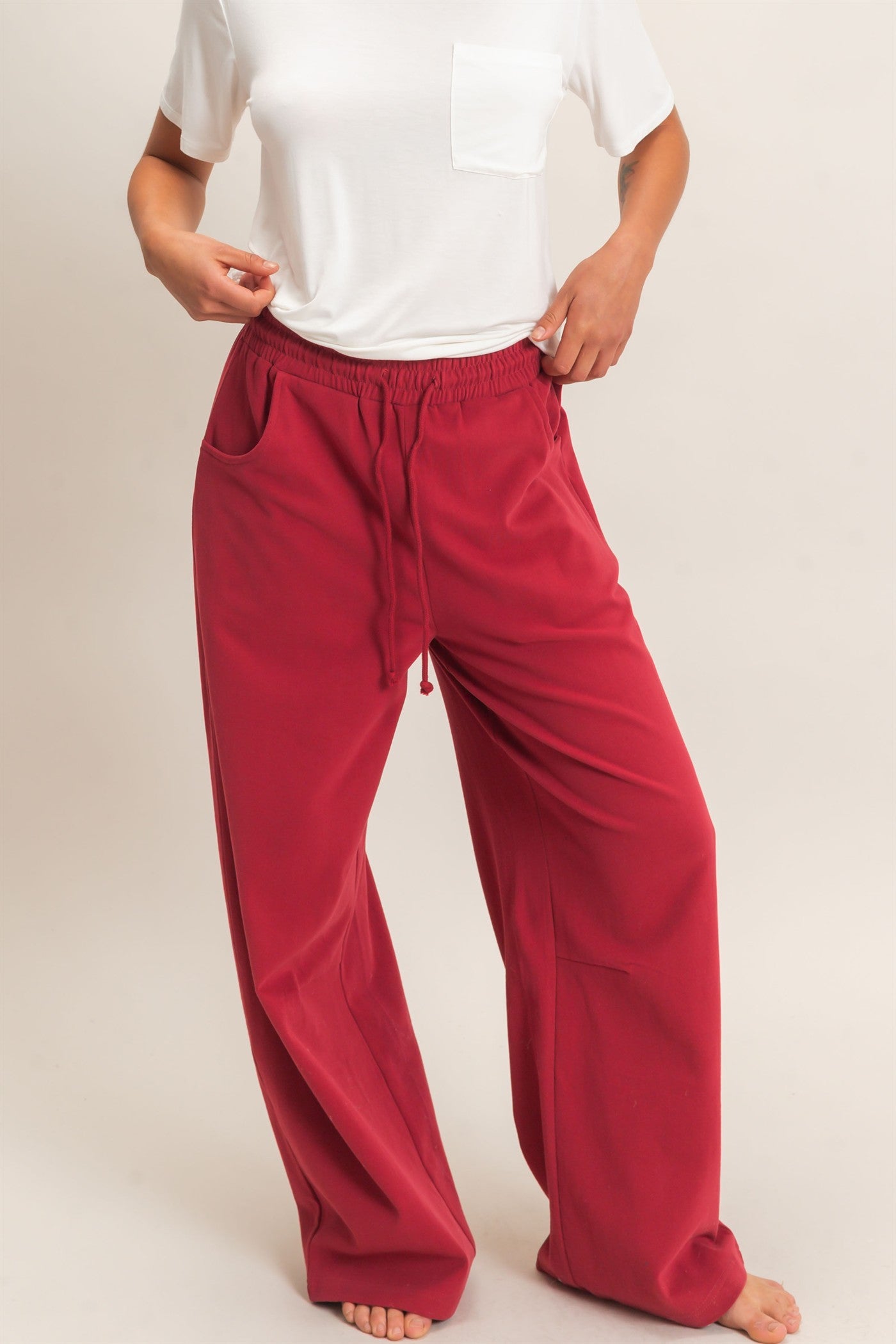 Wholesale Washed Barrel Sweatpants Pants DZ26E379 DARK RED DOUBLE ZERO