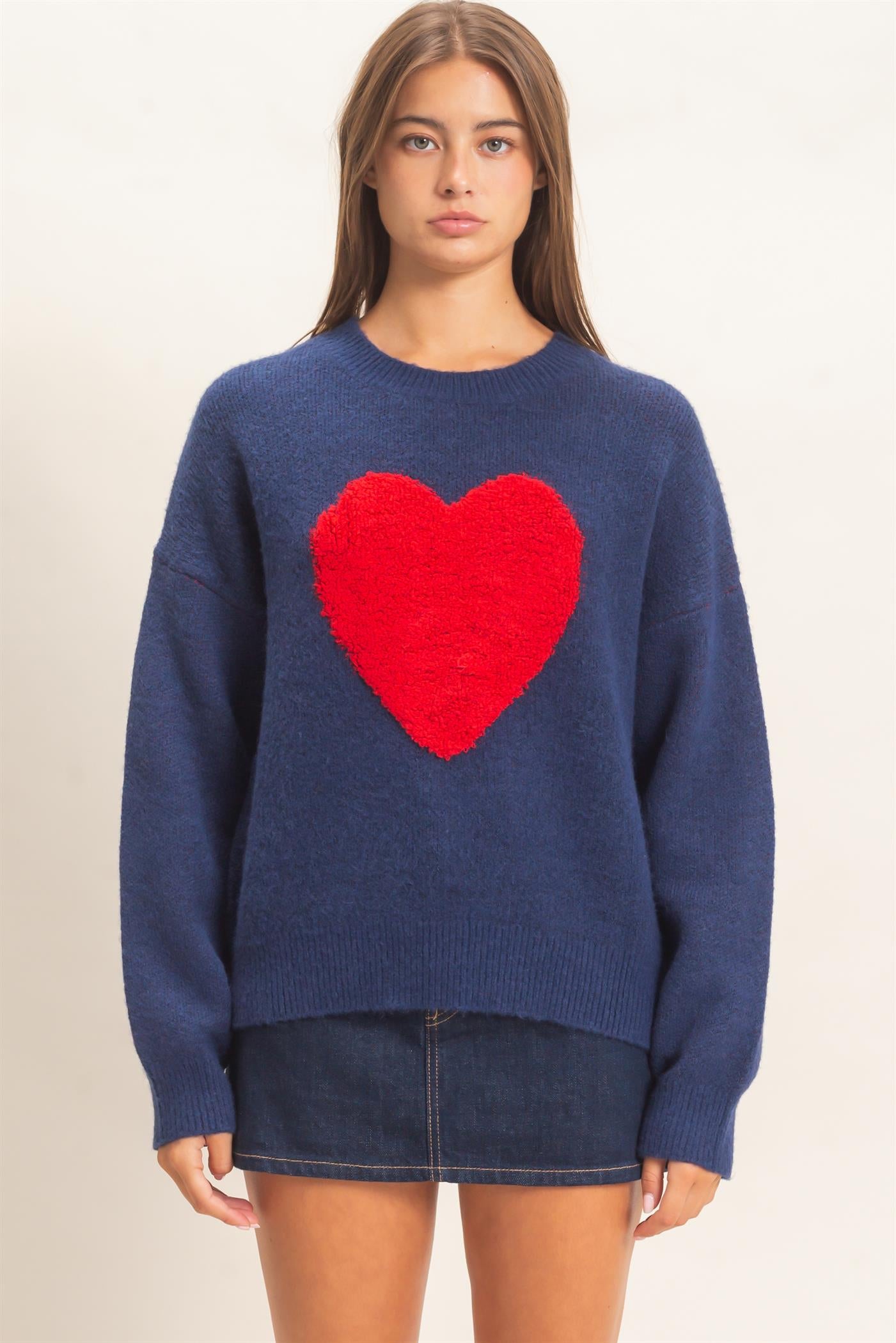 Wholesale Heart Graphic Sweater Sweaters DZ26E430 NAVY DOUBLE ZERO
