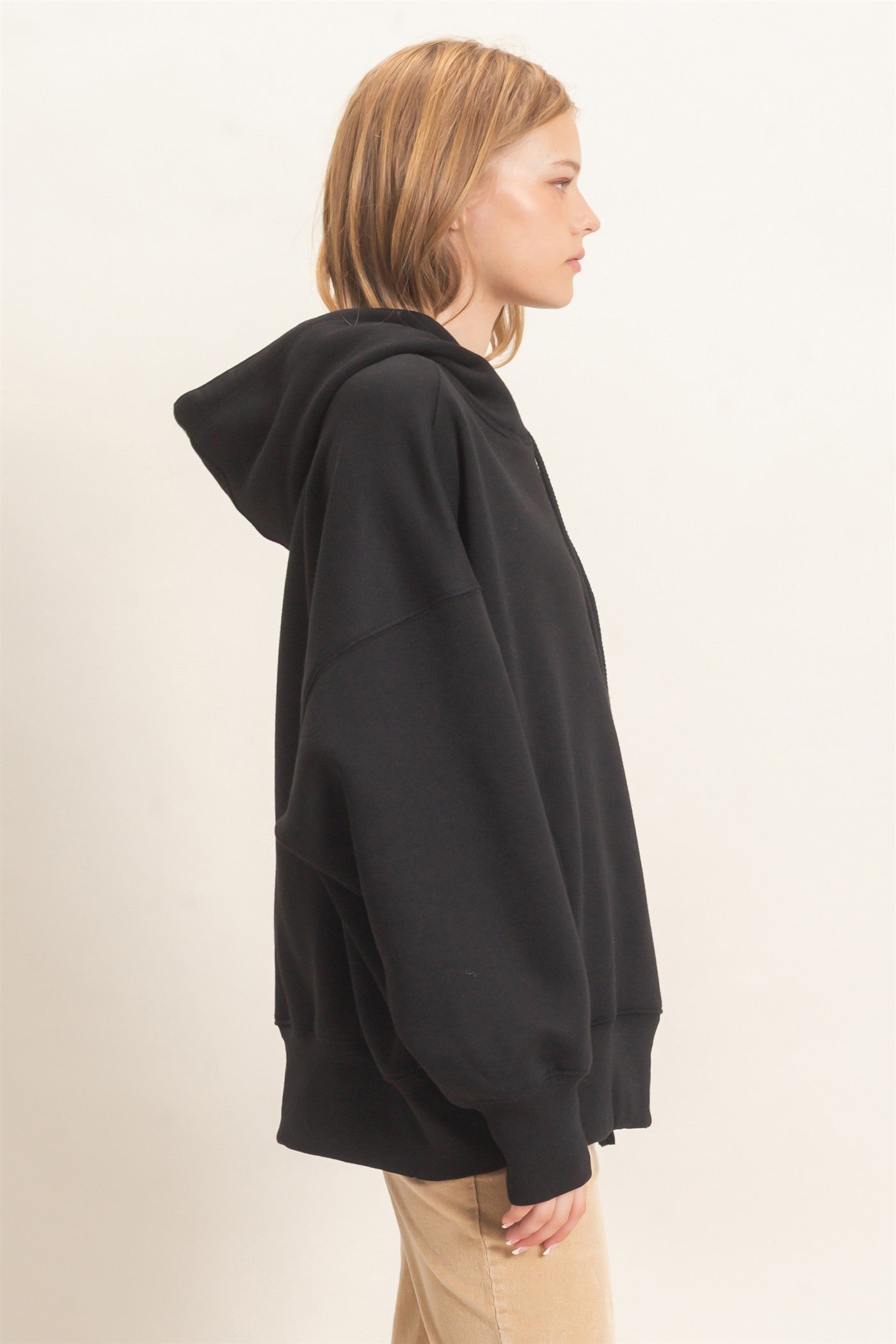 Wholesale Enzyme Wash Drop Shoulder Hoodie Hoodies HF26E235 BLACK HYFVE