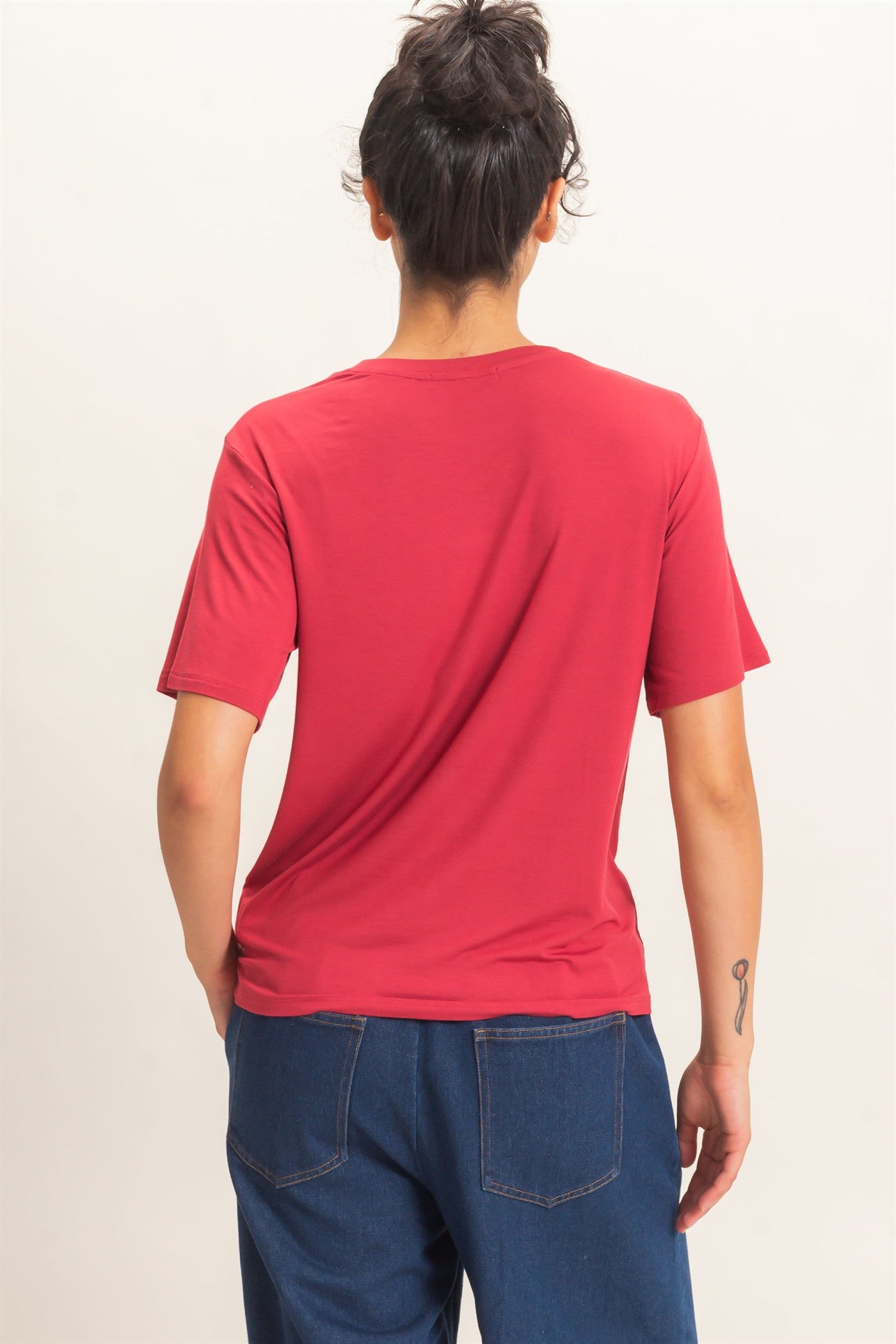 Wholesale Crew Neck Pocket Tee Clothing Tops DZ26E254 DARK RED DOUBLE ZERO