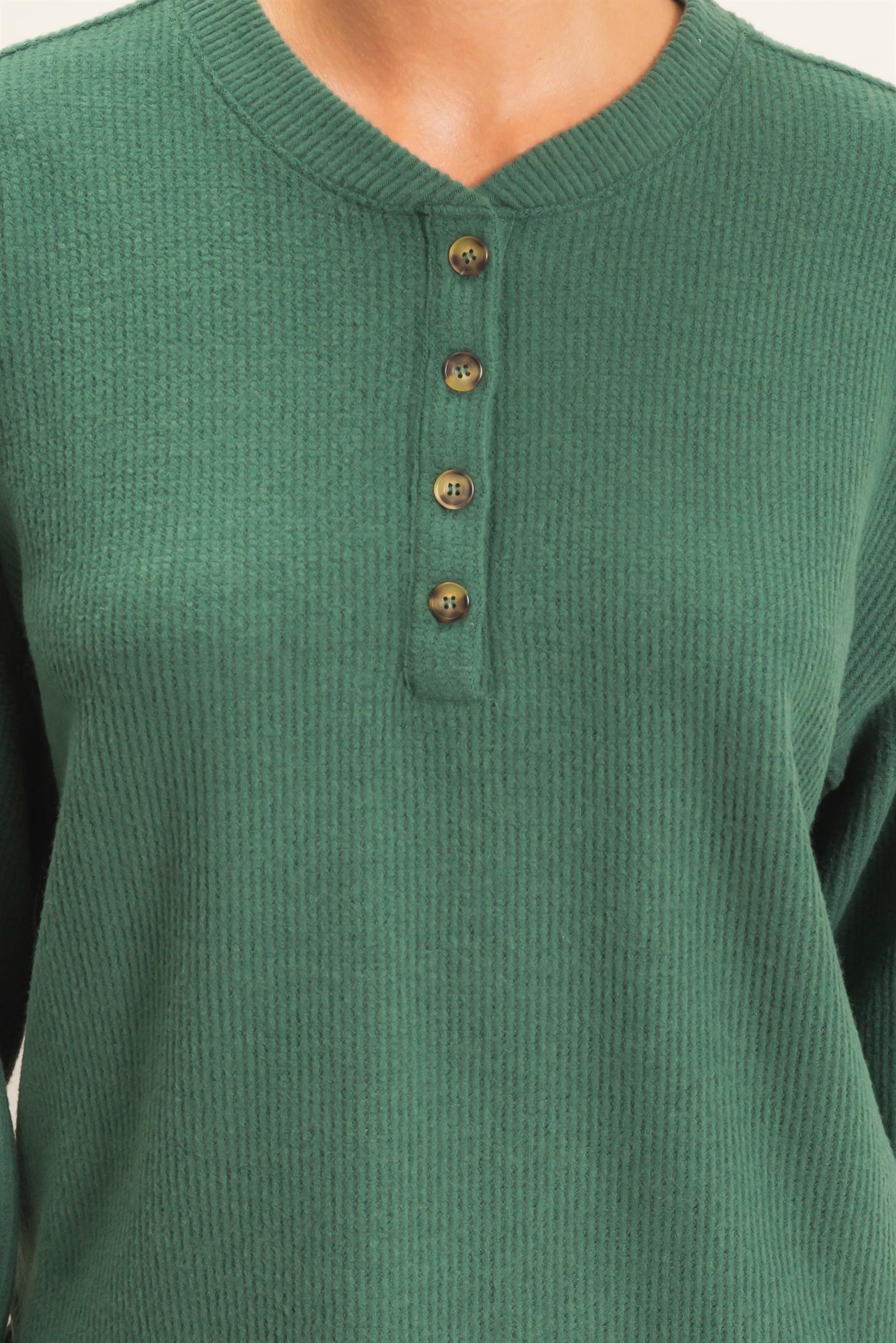 Wholesale Brushed Waffle Henley Top Clothing Tops DZ26F314 DARK GREEN DOUBLE ZERO