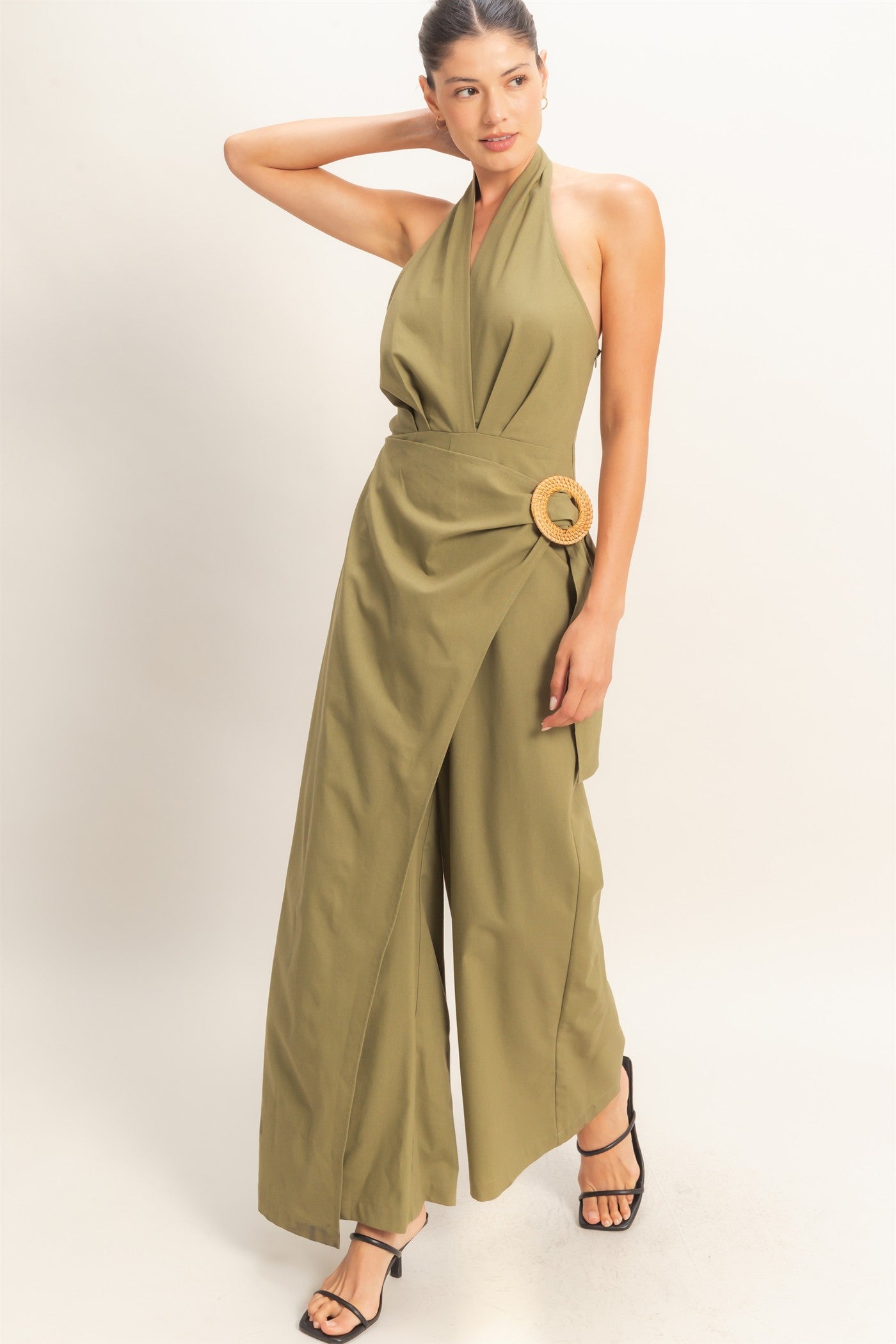 Wholesale Halter Wrap Jumpsuit Clothing HF26C374 OLIVE HYFVE