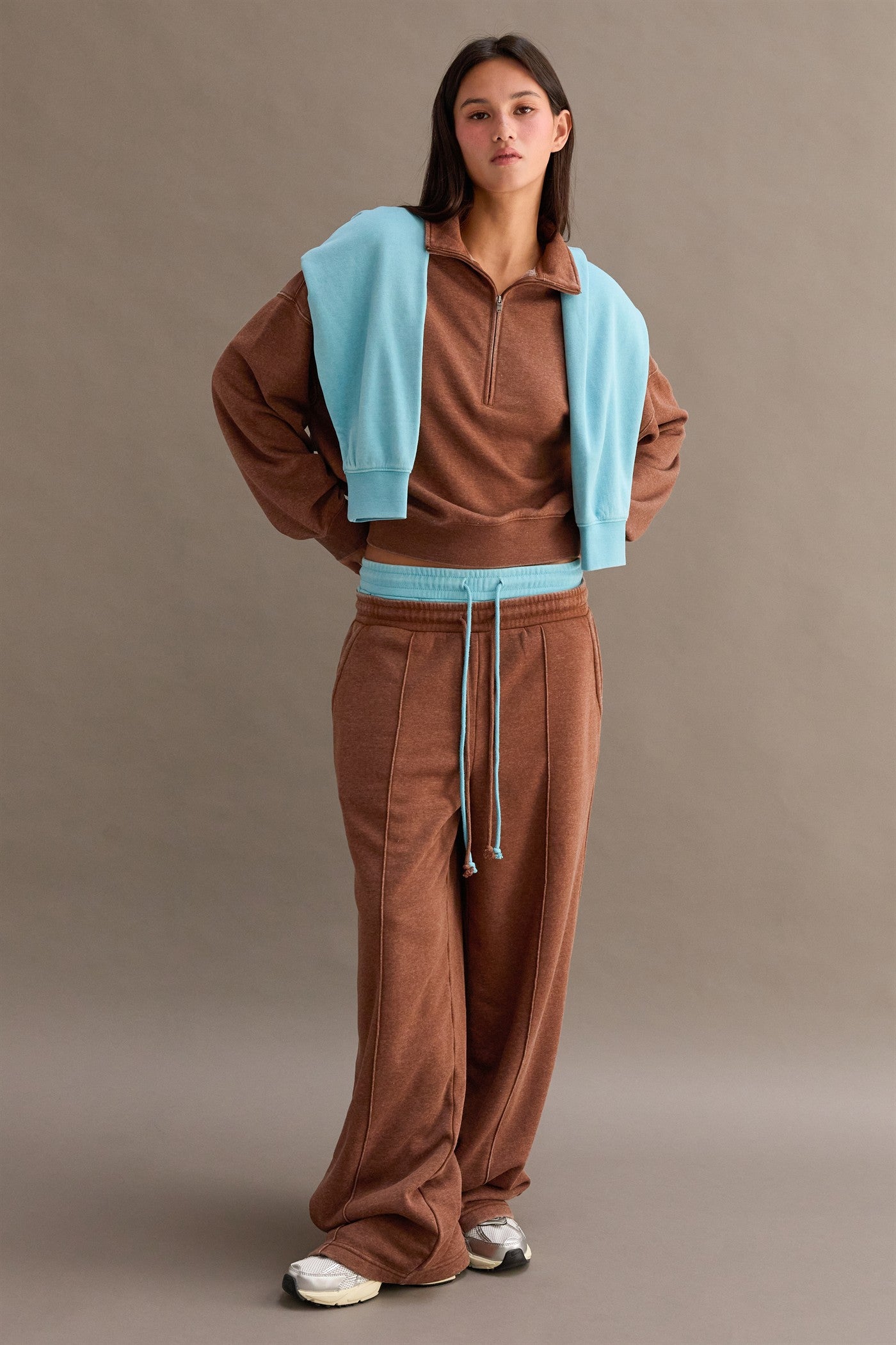 Wholesale Love This Way Half-Zip Sweatshirt Sweatshirts DZ25C908 CHESTNUT DOUBLE ZERO