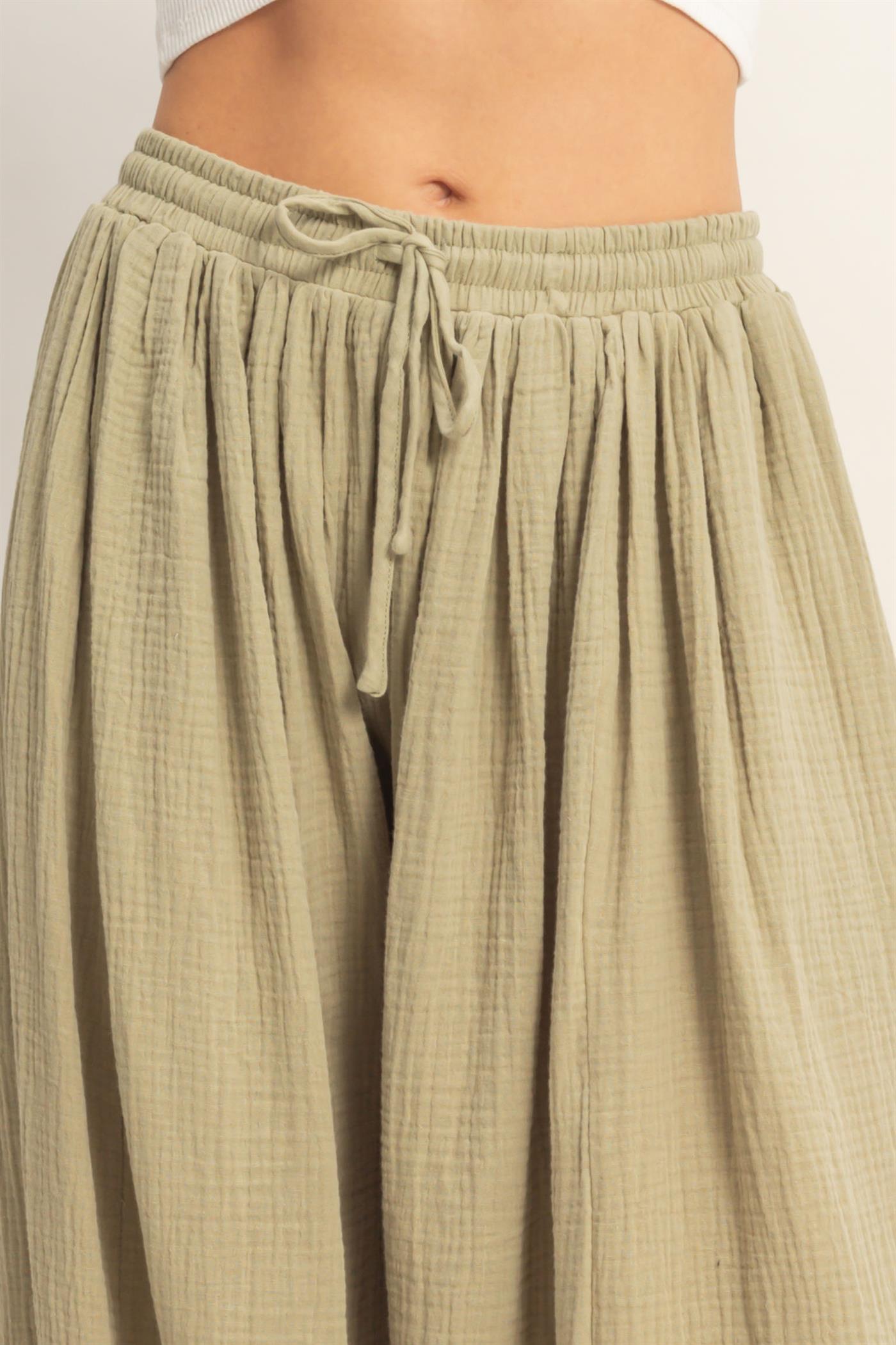 Wholesale Gauzed Elastic Waist Balloon Joggers Pants Pants HF26C320 LIGHT OLIVE HYFVE